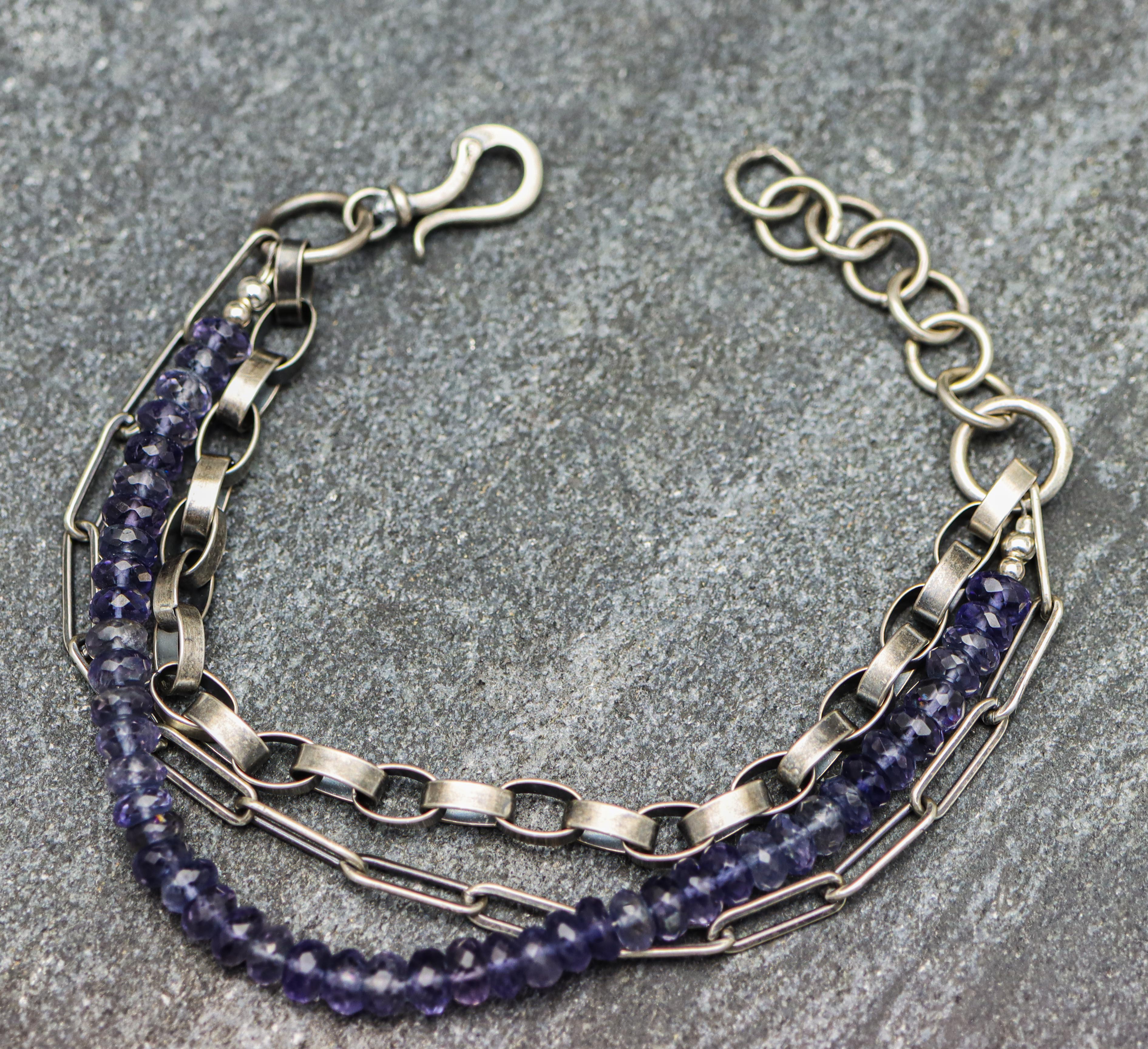 Blue Violet Iolite Multi Strand Bracelet Sterling Silver