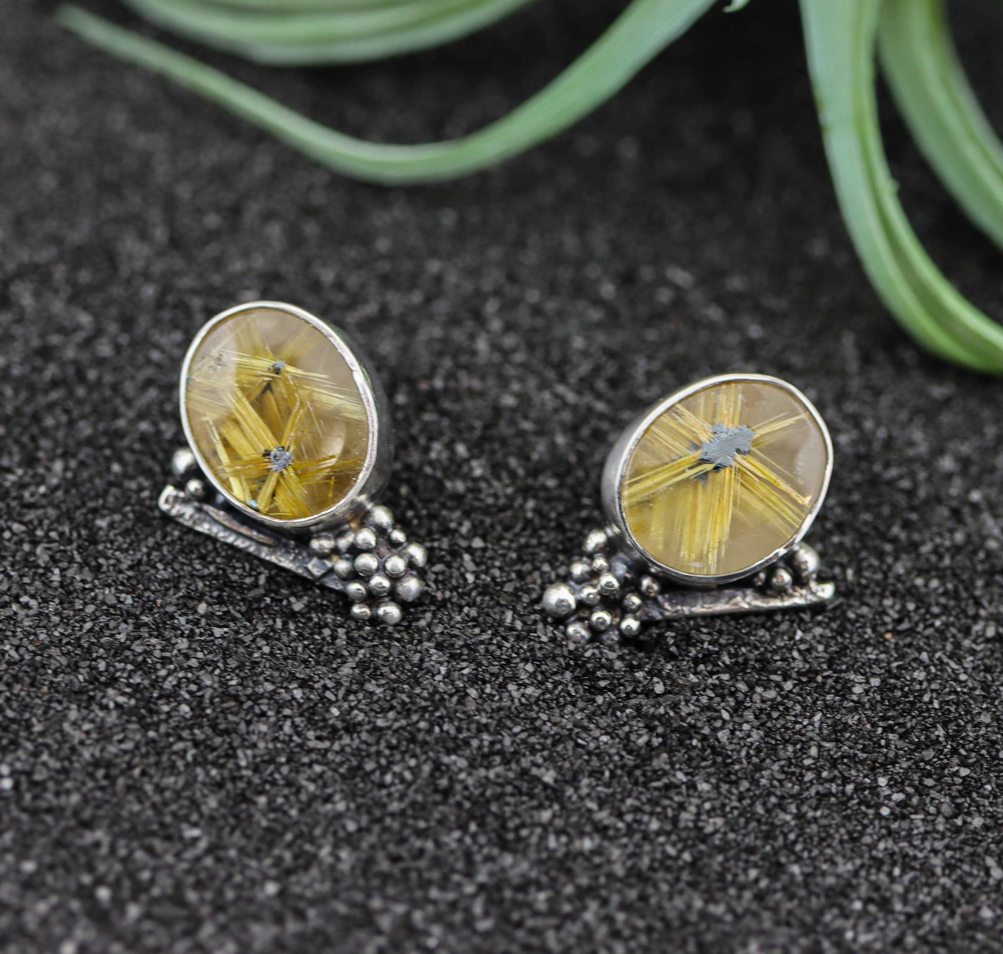 Star Rutilated Quartz Sterling Silver Embellished Stud Earrings
