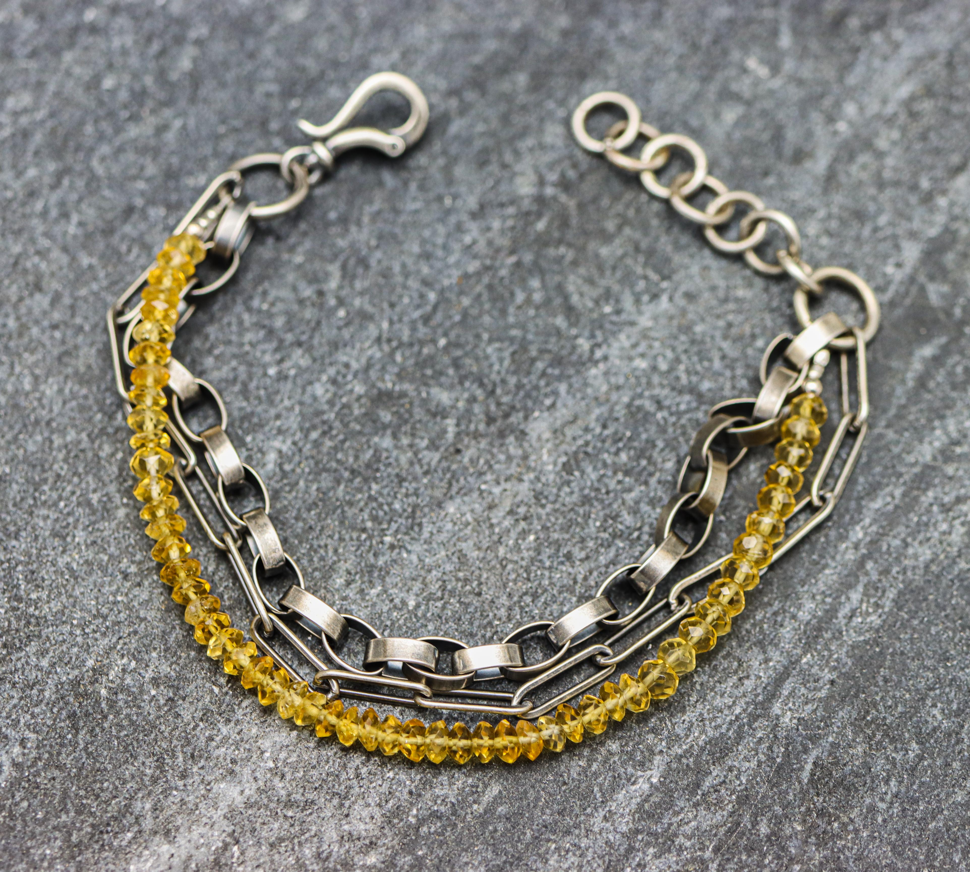 Yellow Citrine Multi Strand Bracelet Sterling Silver