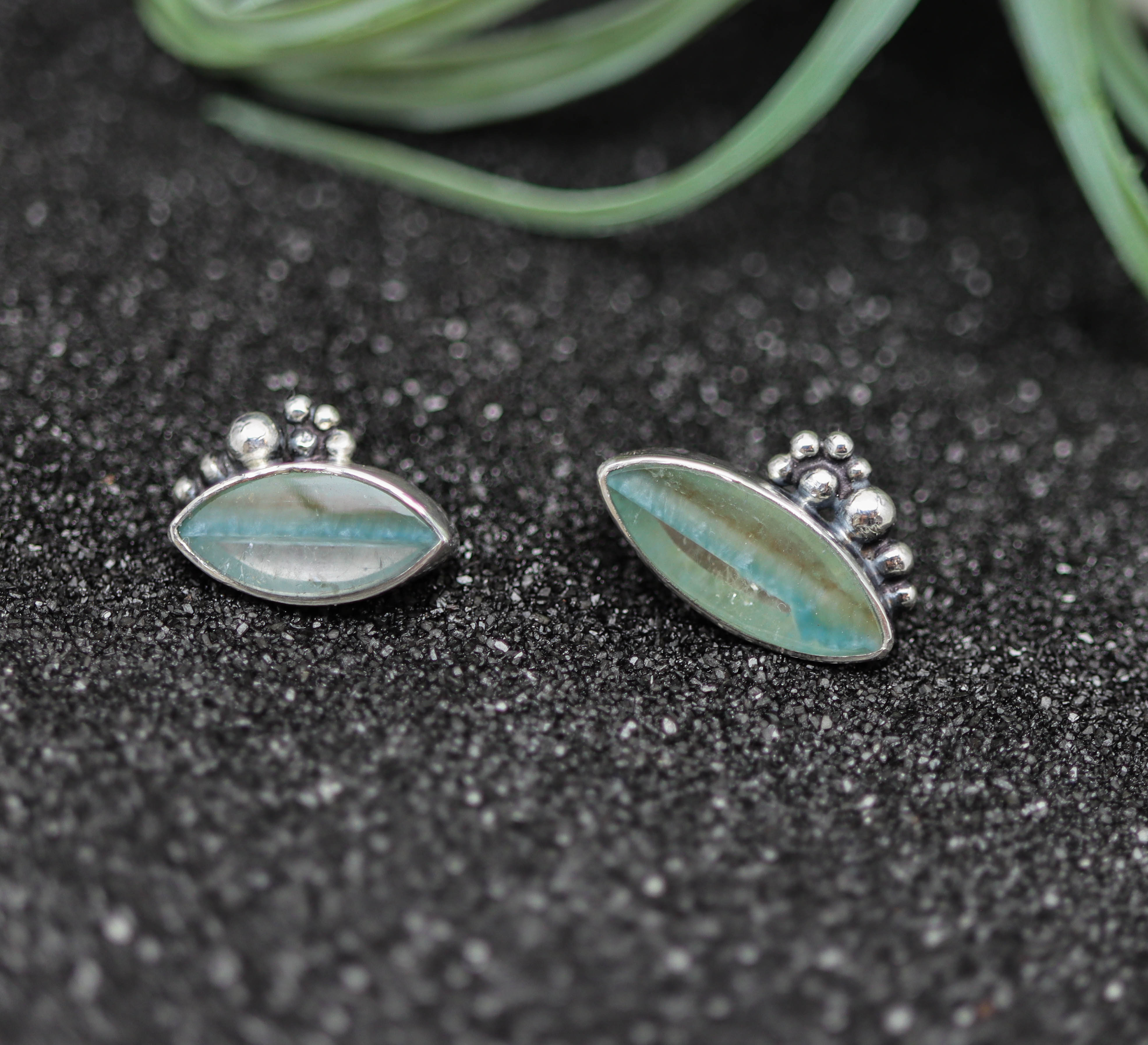 Gialite in Quartz Sterling Silver Embellished Stud Earrings