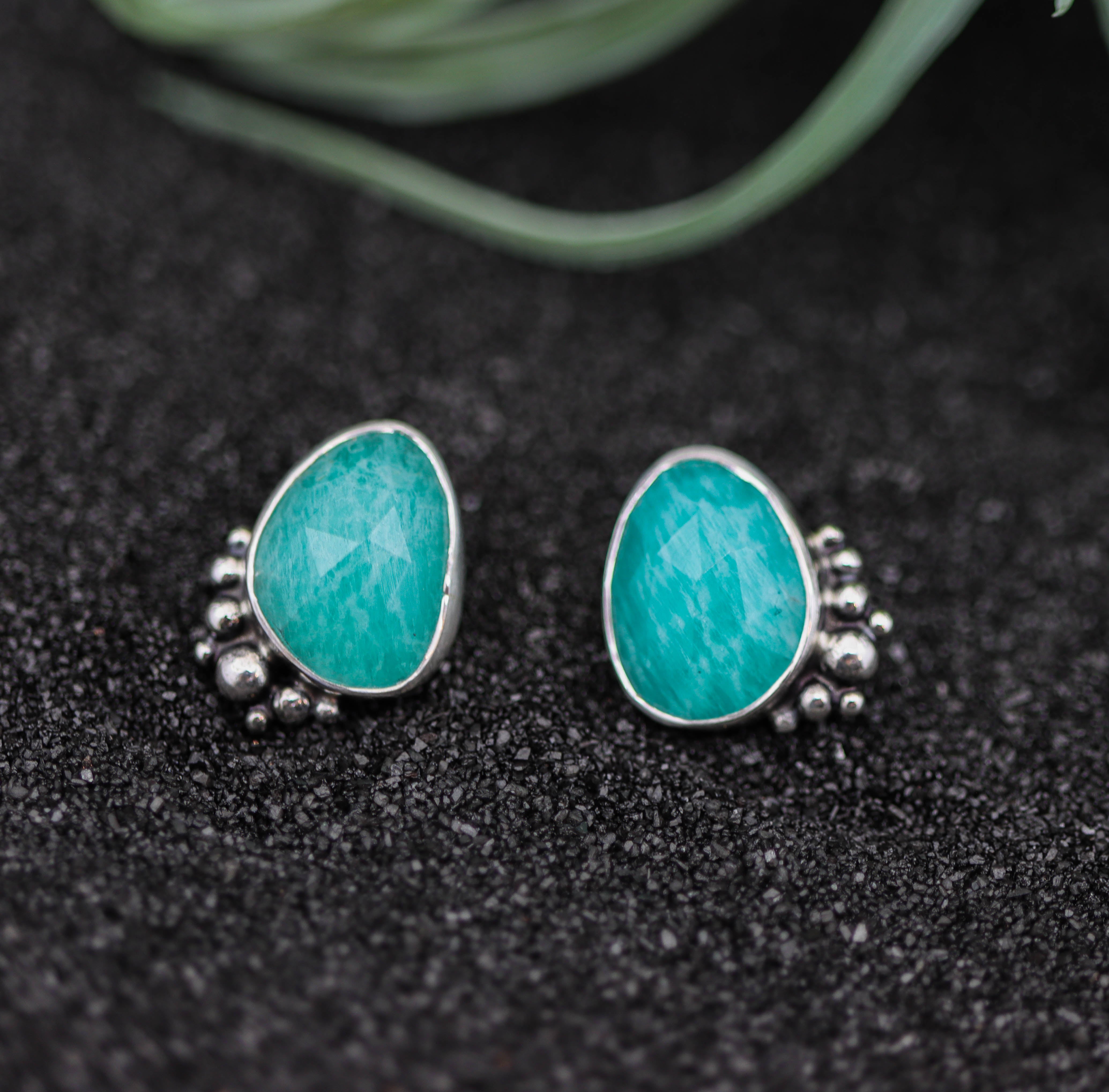 Amazonite Sterling Silver Embellished Stud Earrings