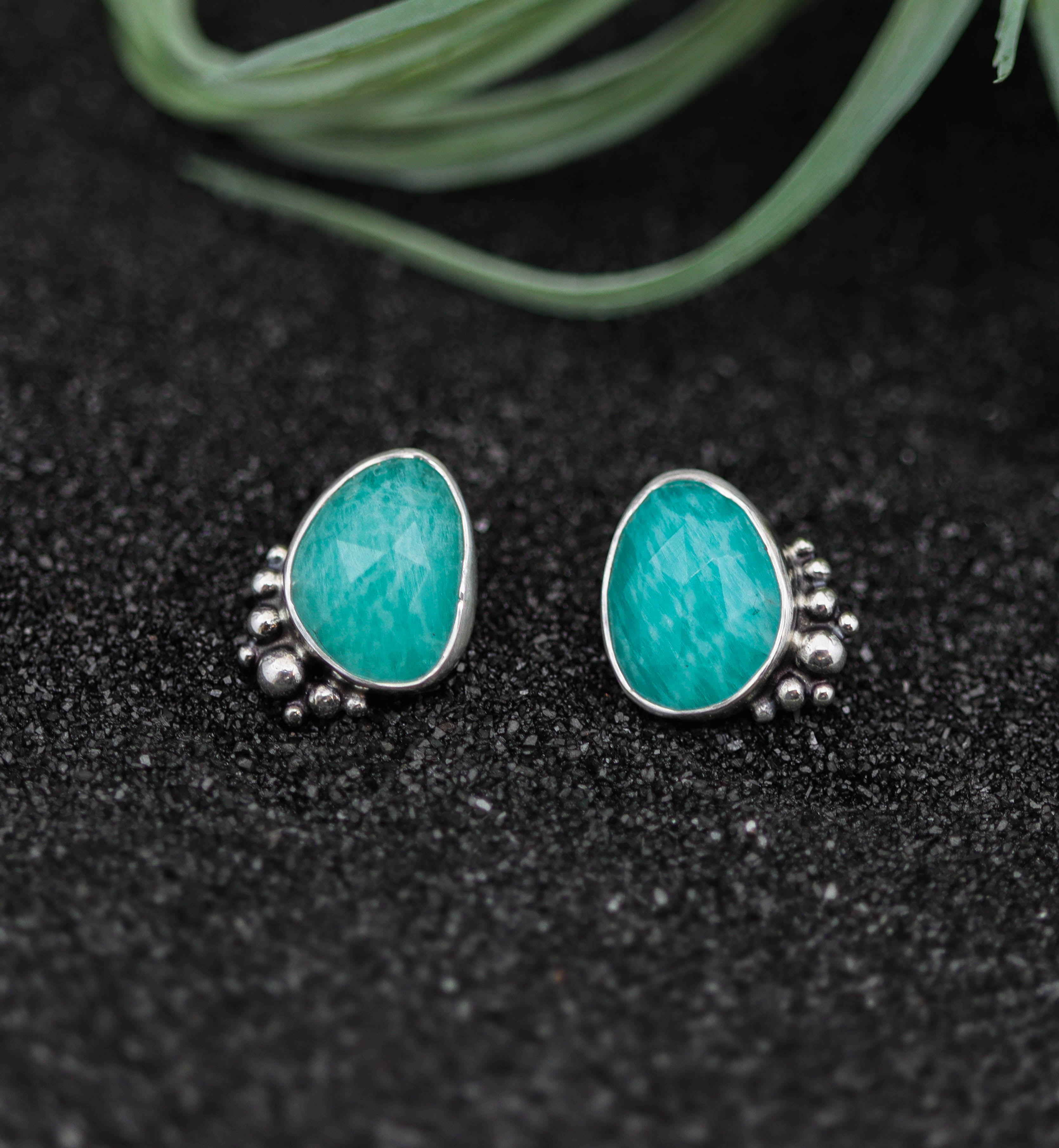 Amazonite Sterling Silver Embellished Stud Earrings