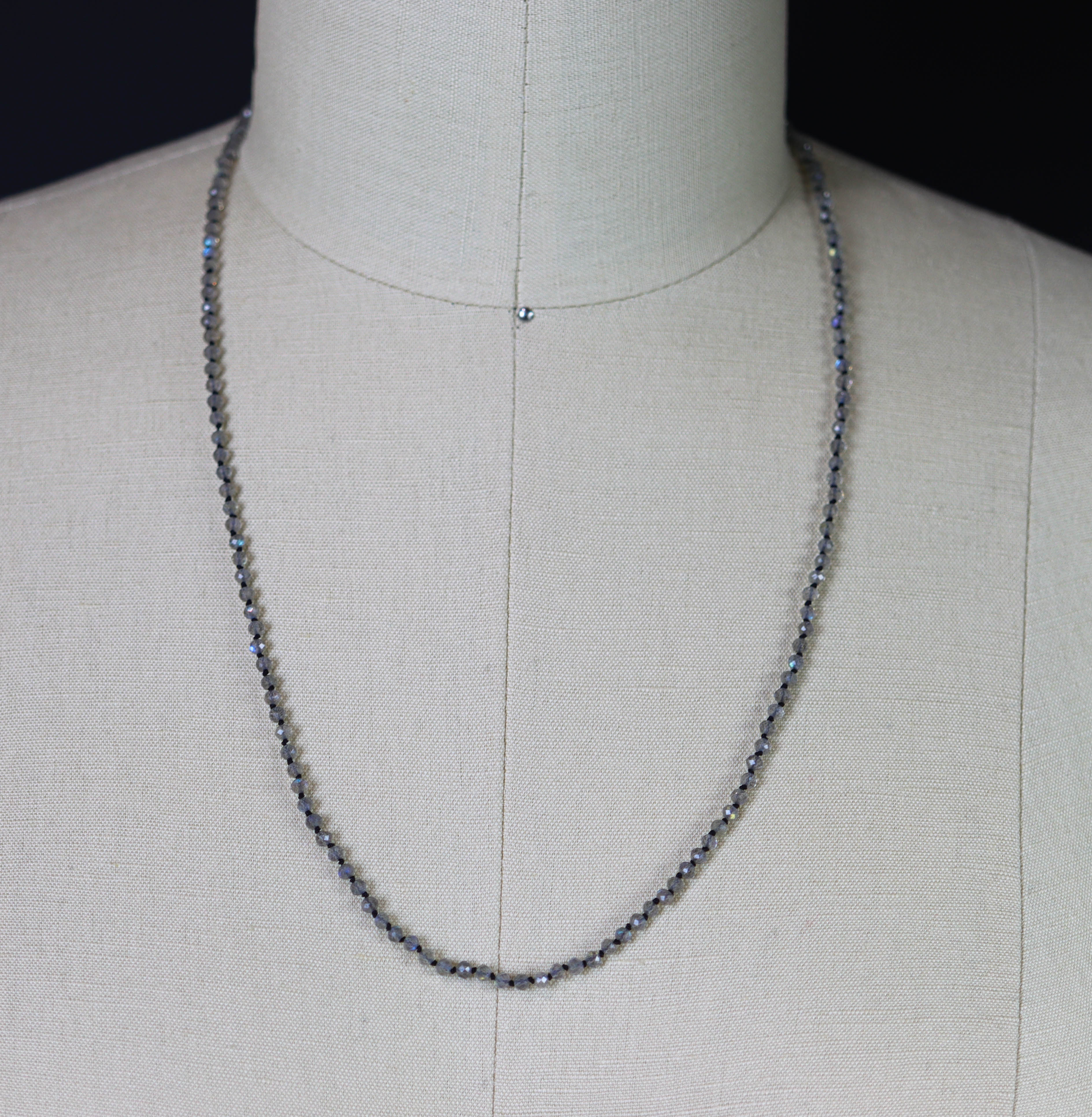 Sparkly Labradorite Hand Knotted Bead Necklace Sterling Silver