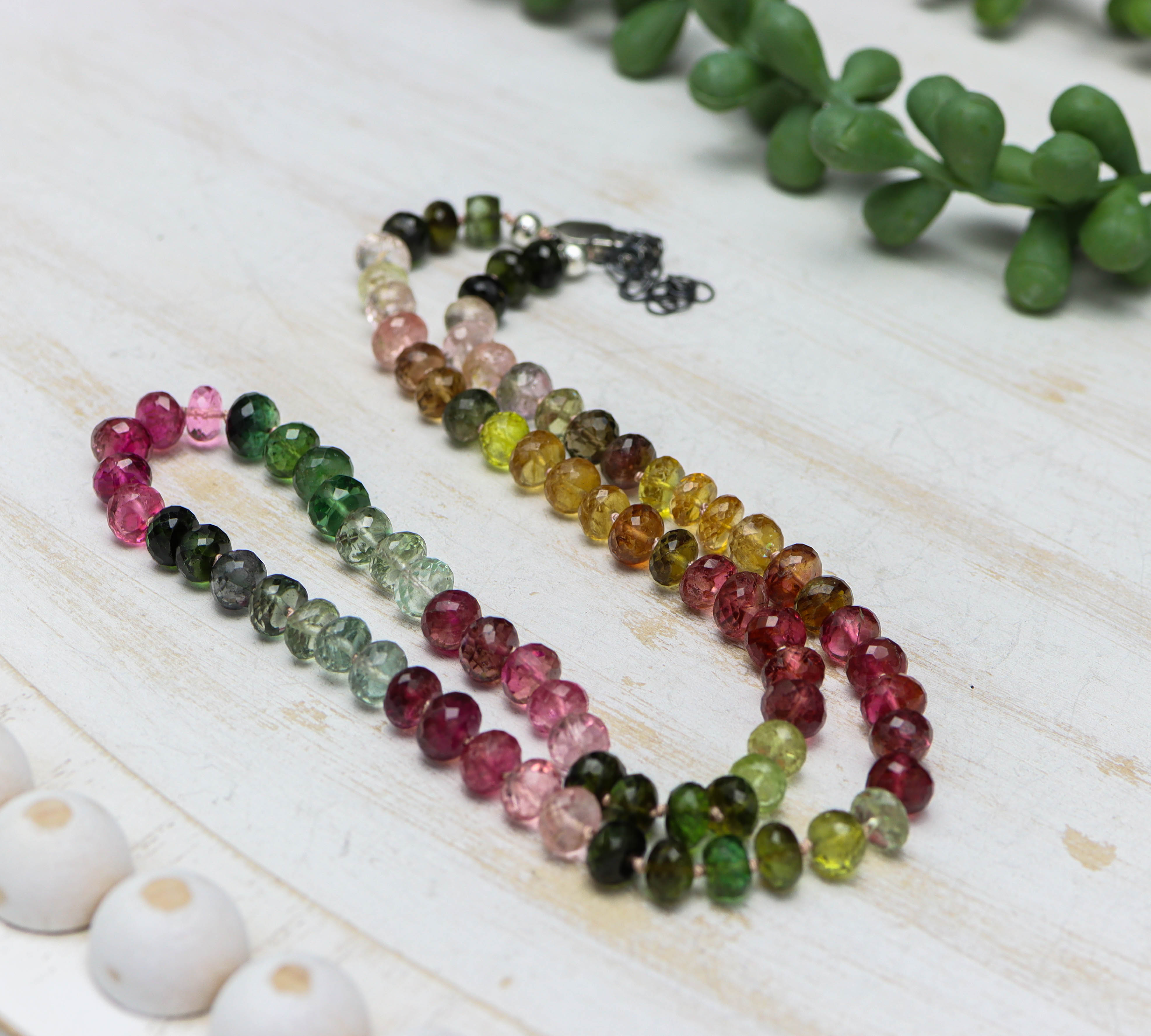 Stunning Multi Colored Tourmaline Hand Knotted Bead Necklace Sterling Silver #1