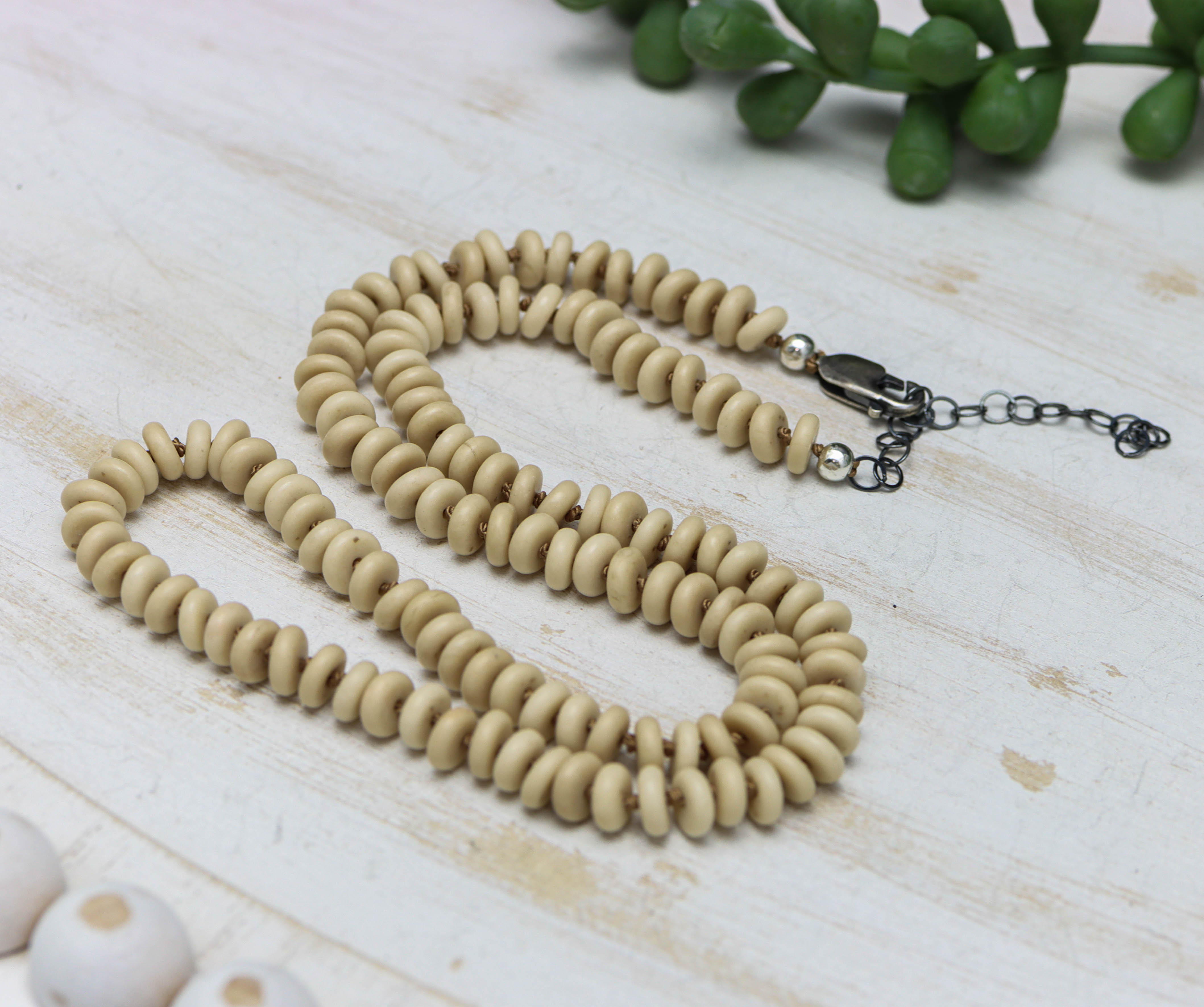 Fossil Jasper Hand Knotted Bead Necklace Sterling Silver