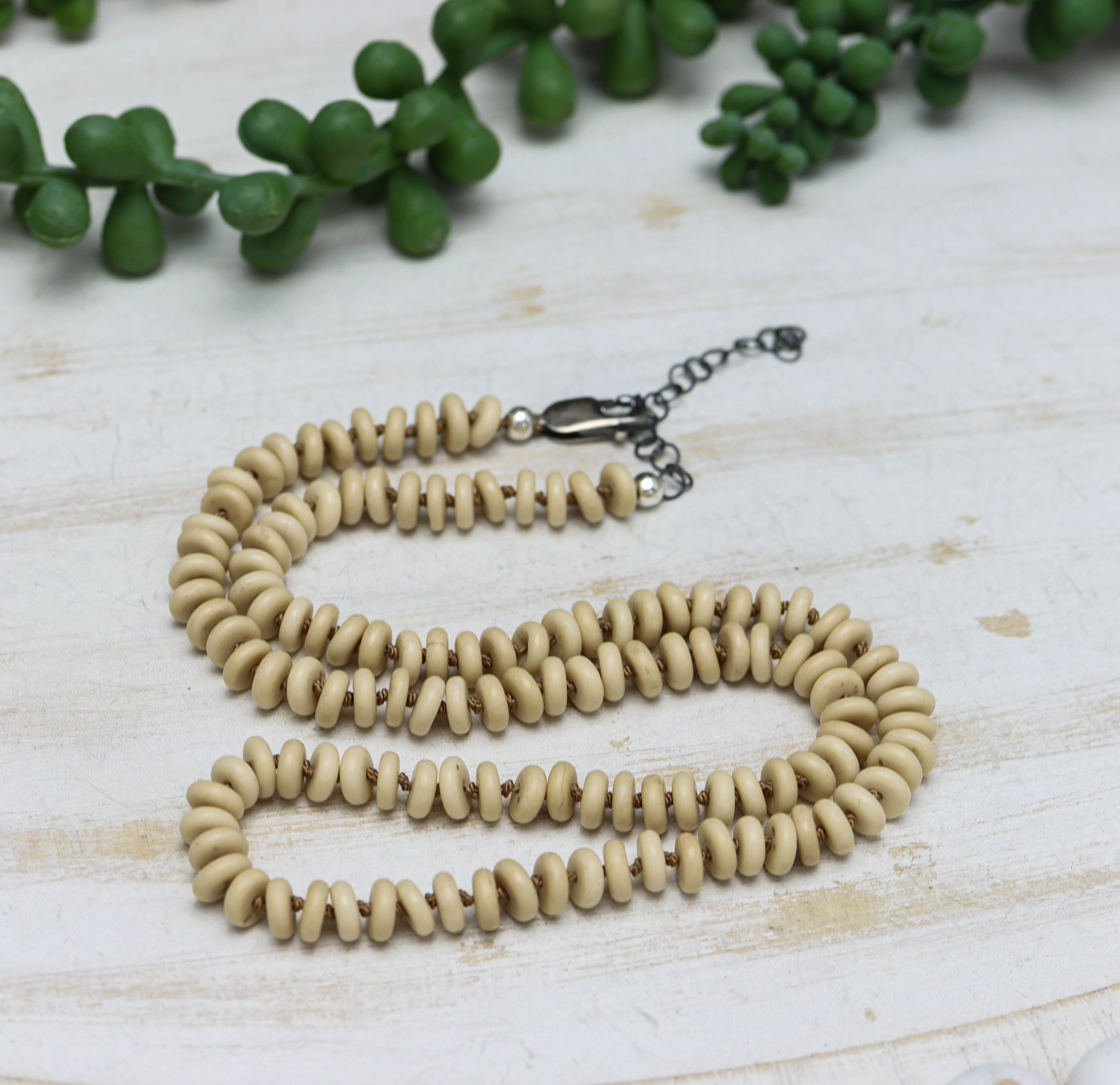 Fossil Jasper Hand Knotted Bead Necklace Sterling Silver