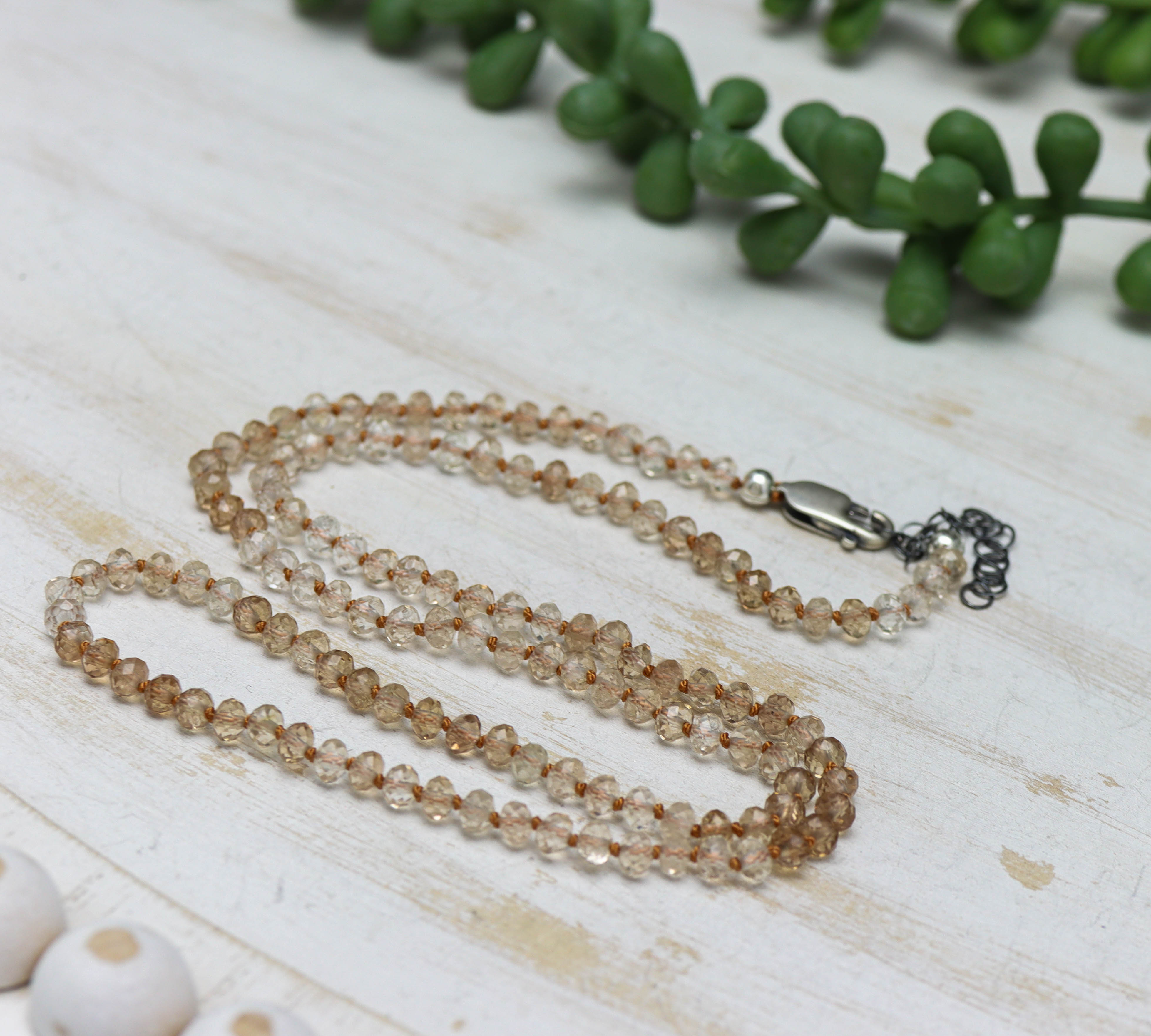 Imperial Topaz Hand Knotted Bead Necklace Sterling Silver