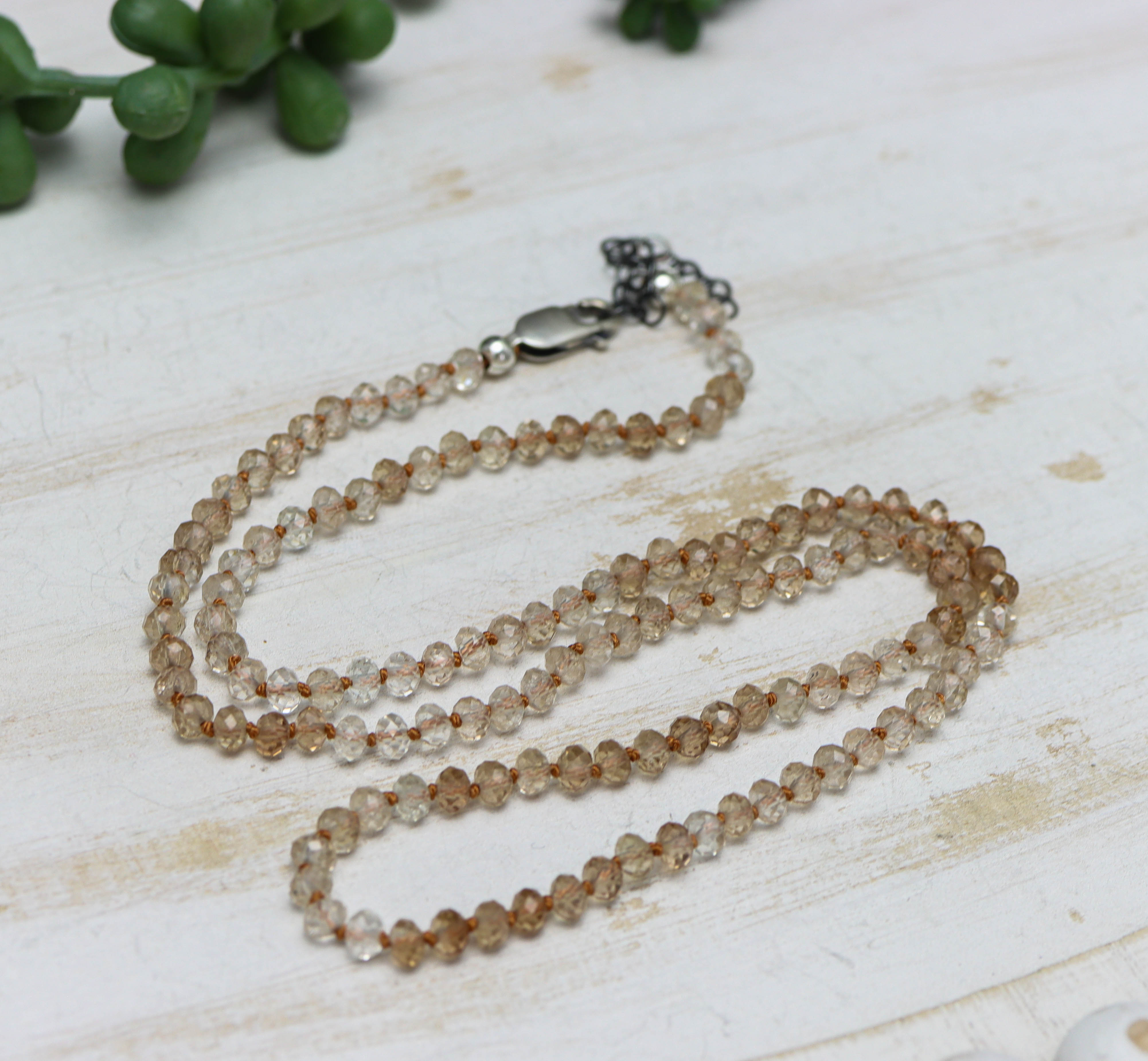 Imperial Topaz Hand Knotted Bead Necklace Sterling Silver