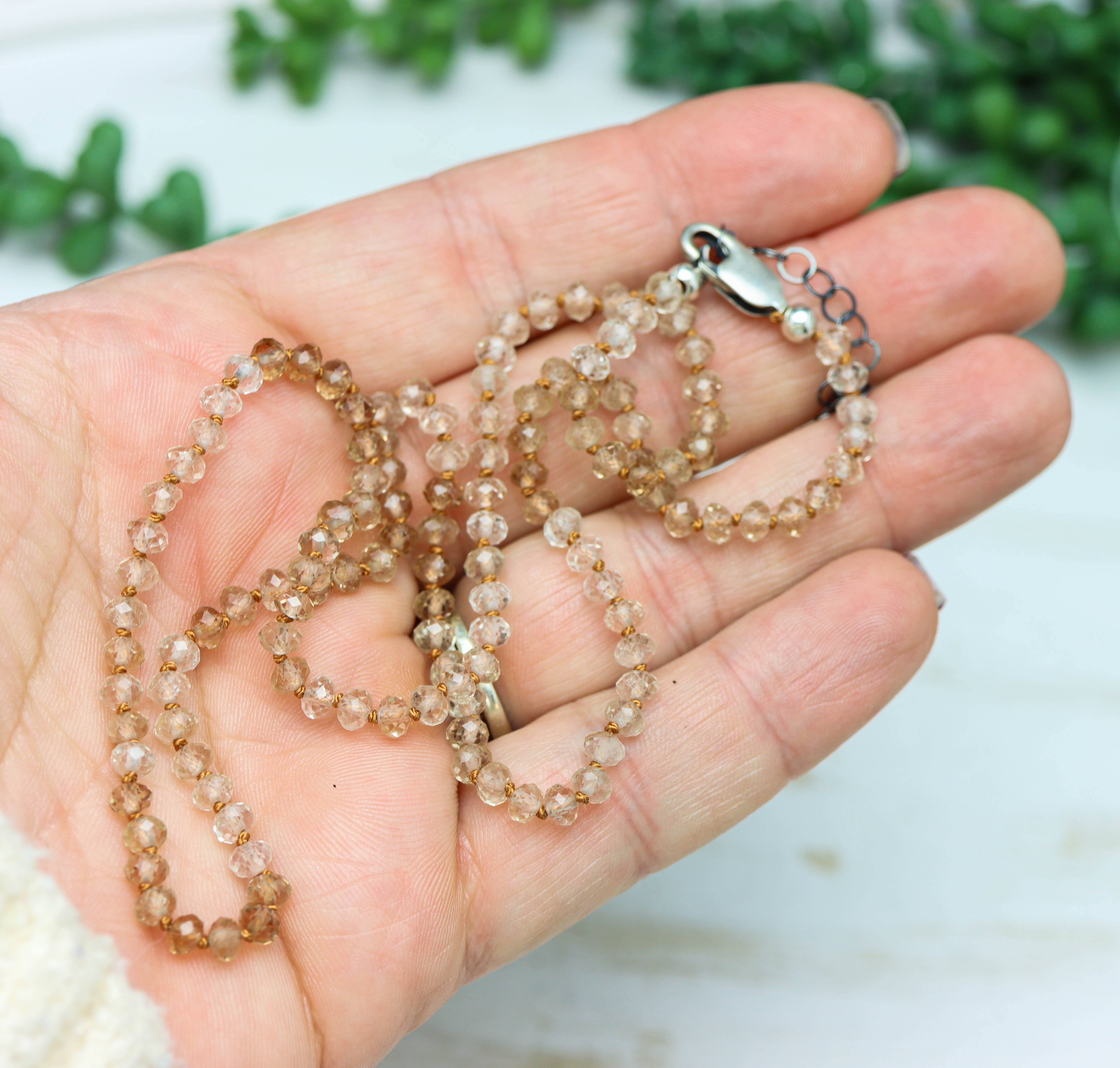 Imperial Topaz Hand Knotted Bead Necklace Sterling Silver