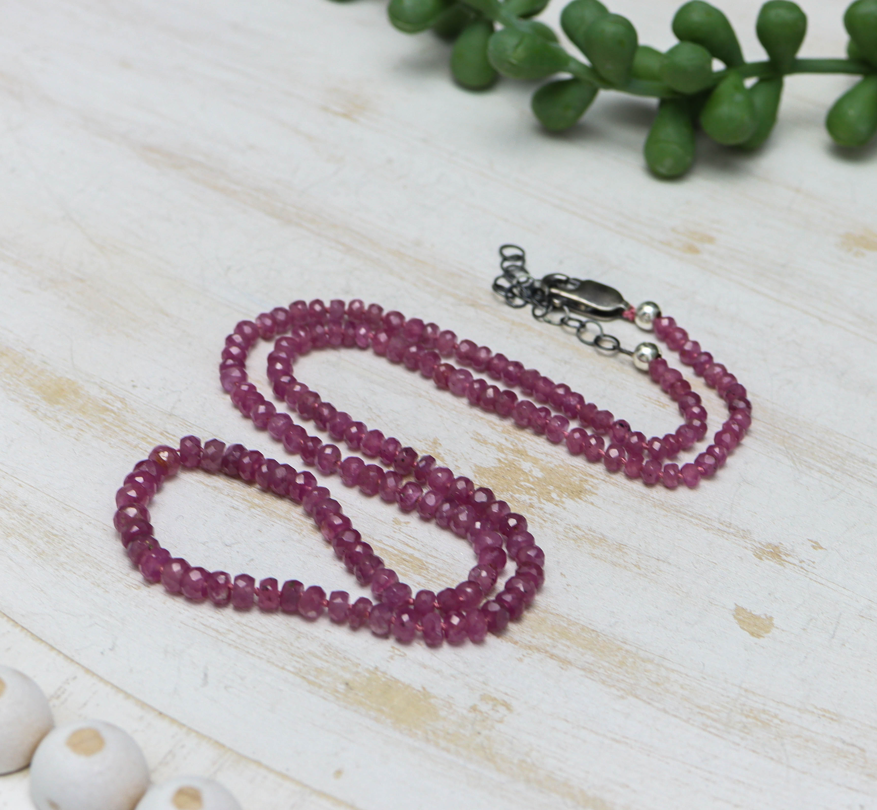 Pink Ruby Hand Knotted Bead Necklace Sterling Silver