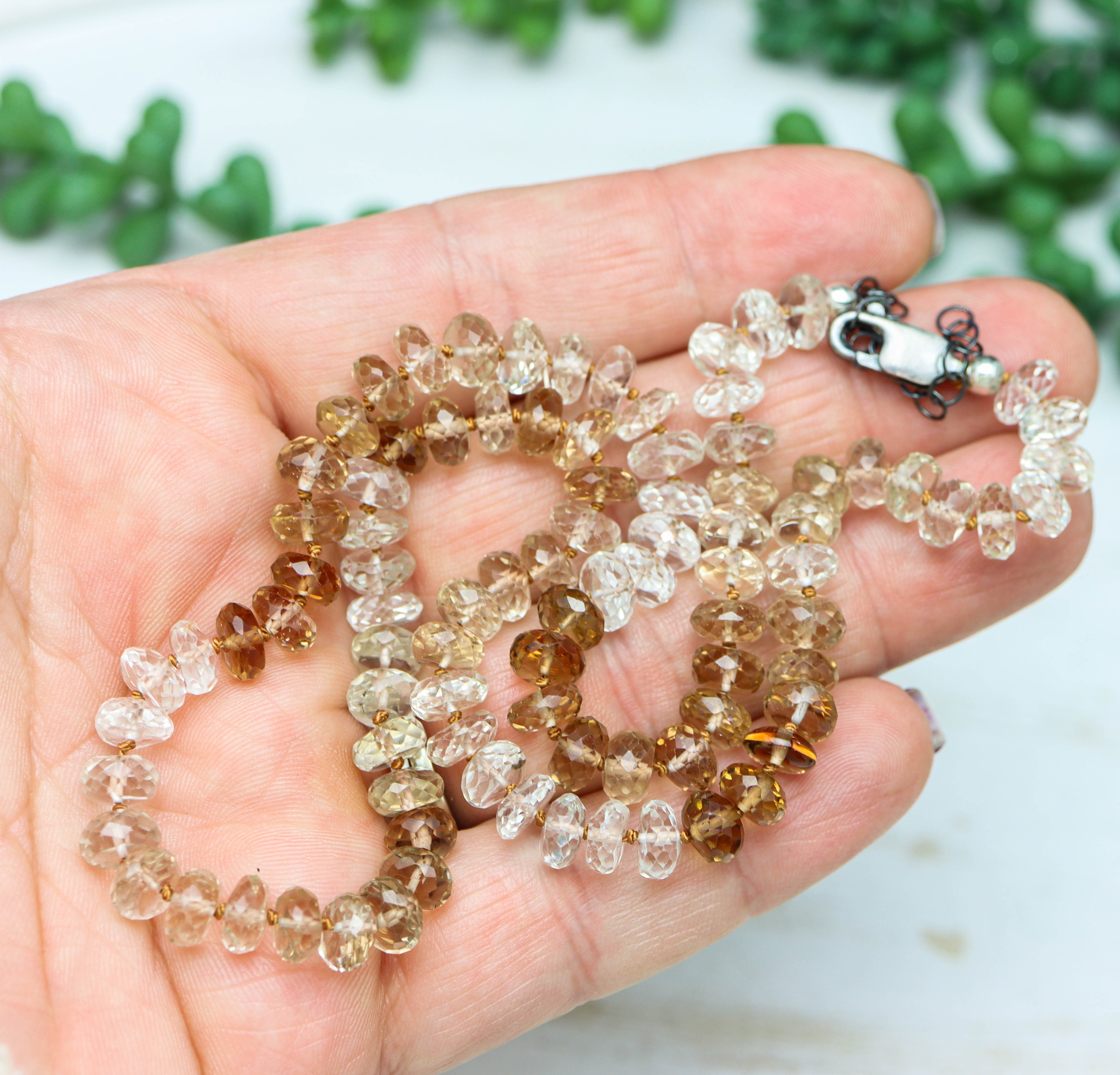 Imperial Topaz Hand Knotted Bead Necklace Sterling Silver