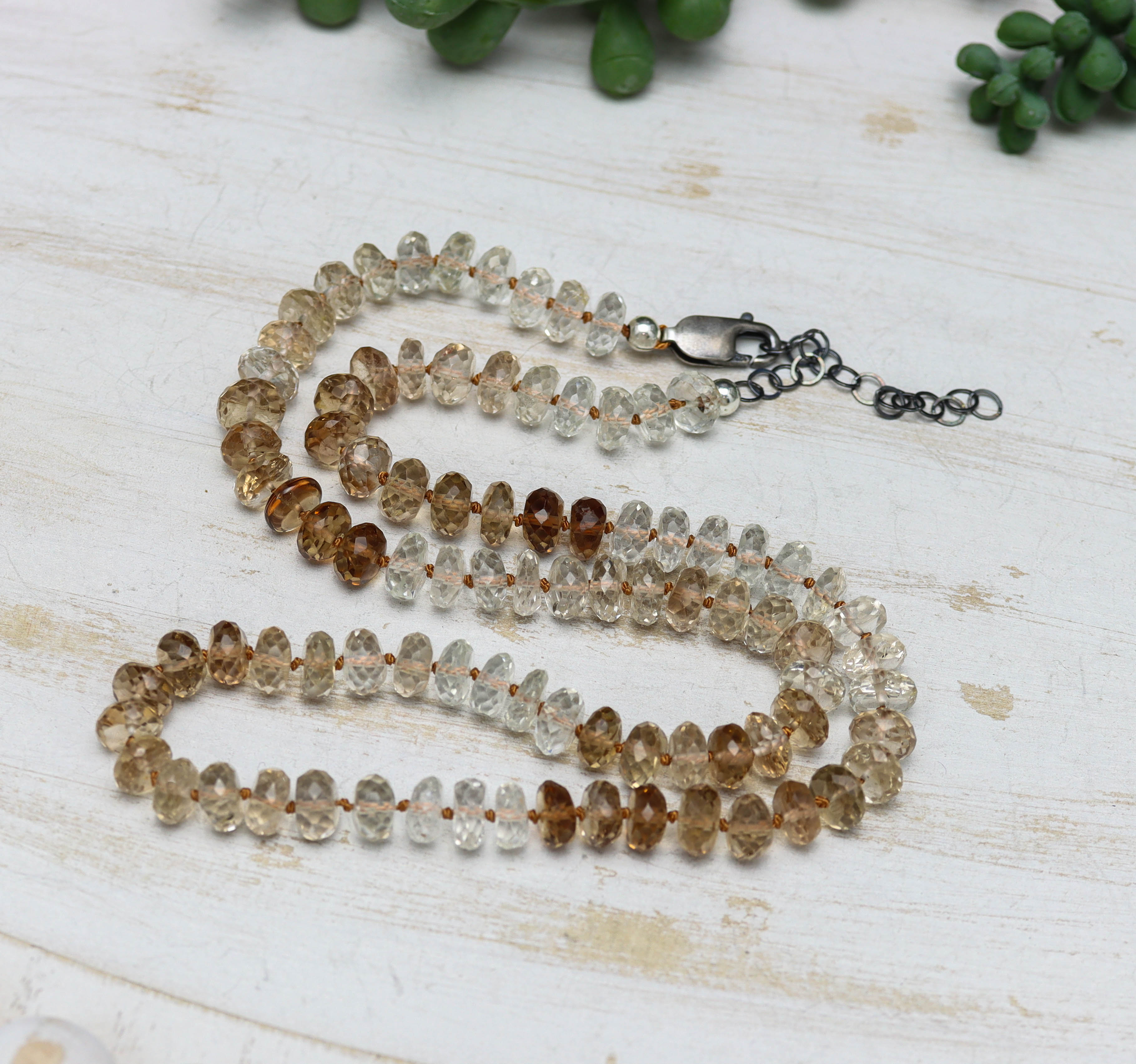 Imperial Topaz Hand Knotted Bead Necklace Sterling Silver