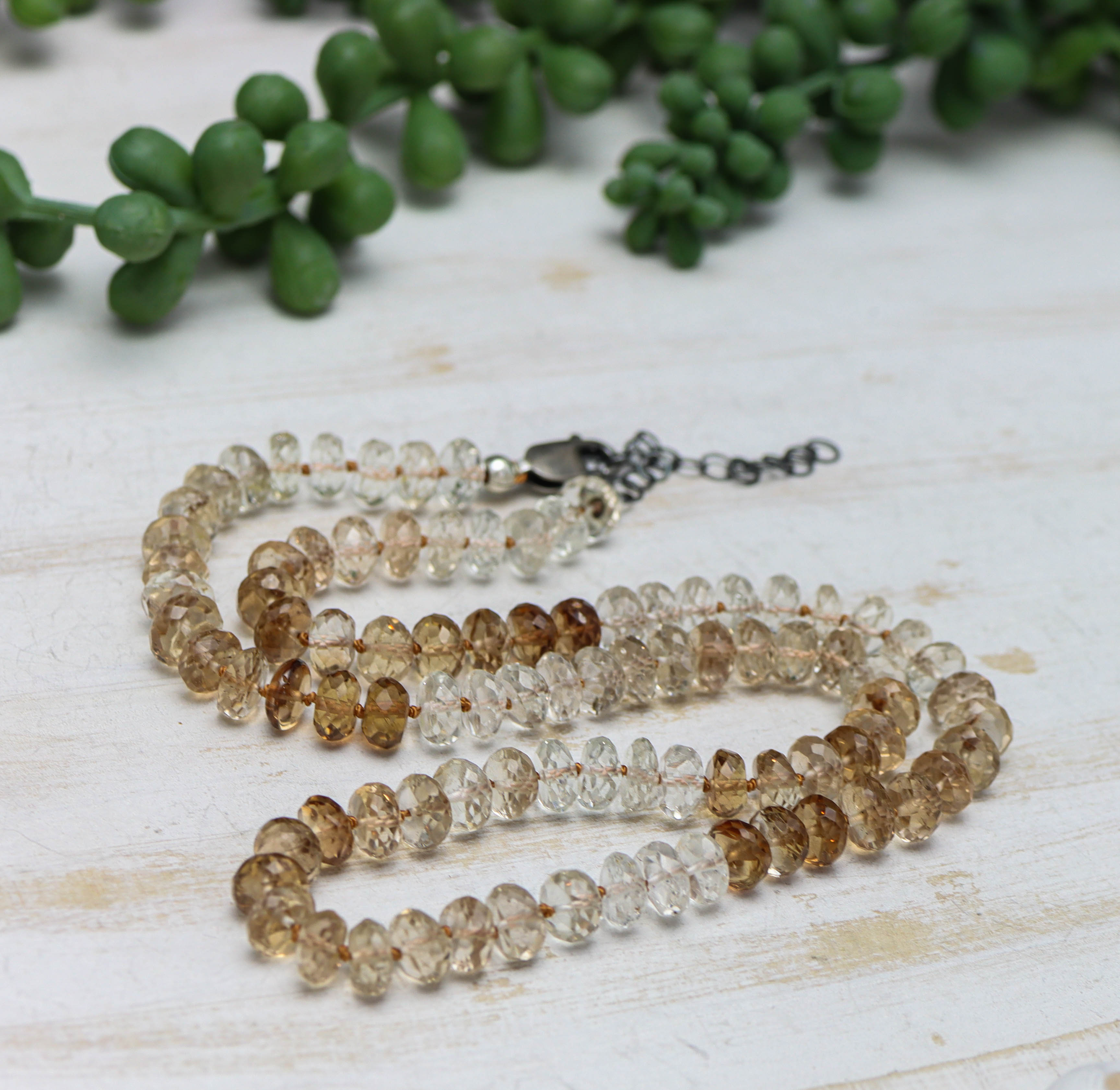 Imperial Topaz Hand Knotted Bead Necklace Sterling Silver