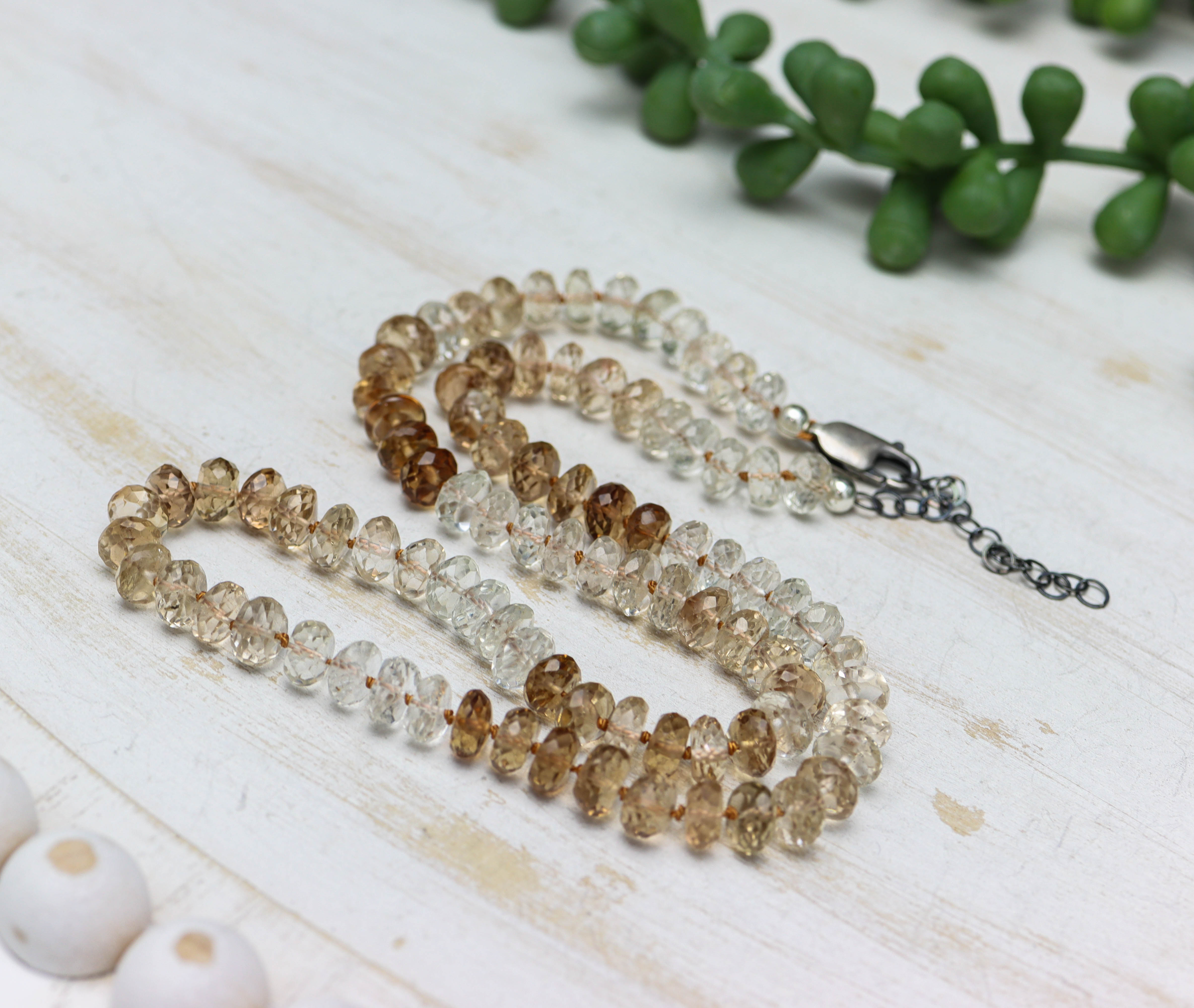 Imperial Topaz Hand Knotted Bead Necklace Sterling Silver