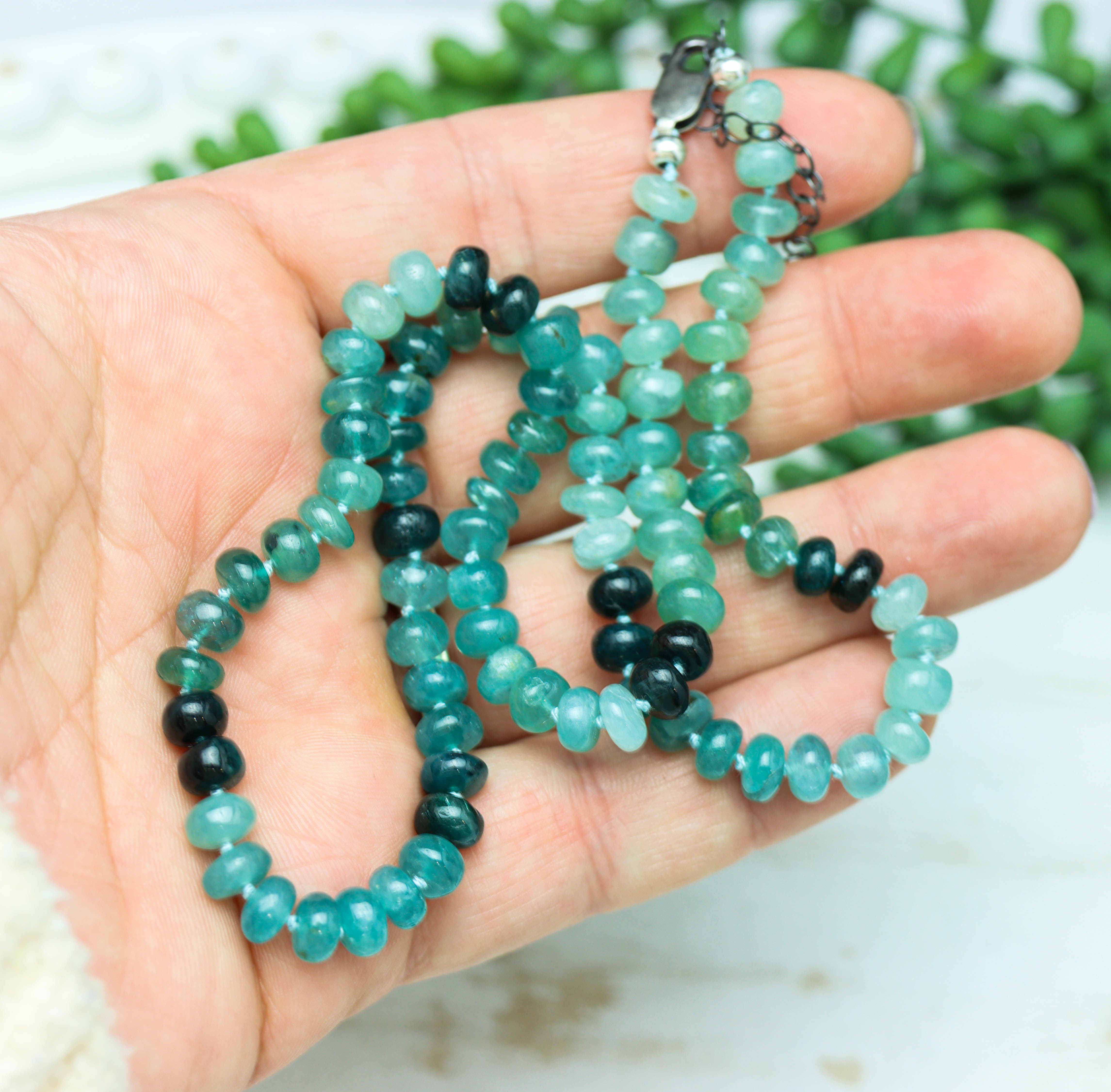 Rare Teal Blue Grandidierite Hand Knotted Bead Necklace Sterling Silver