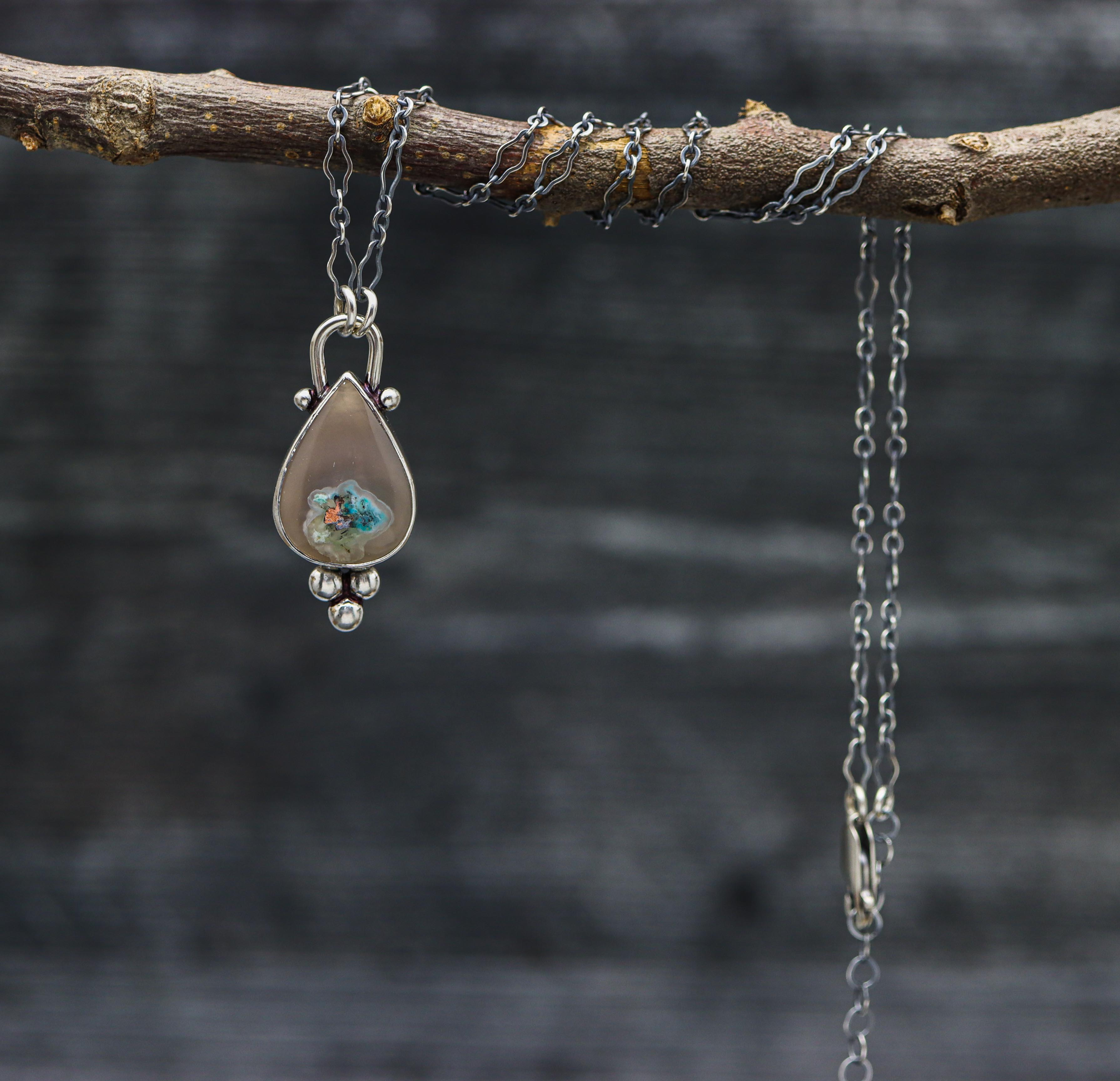 Confetti Chrysocolla Agate Pendant Sterling Silver One Of a Kind Gemstone Necklace