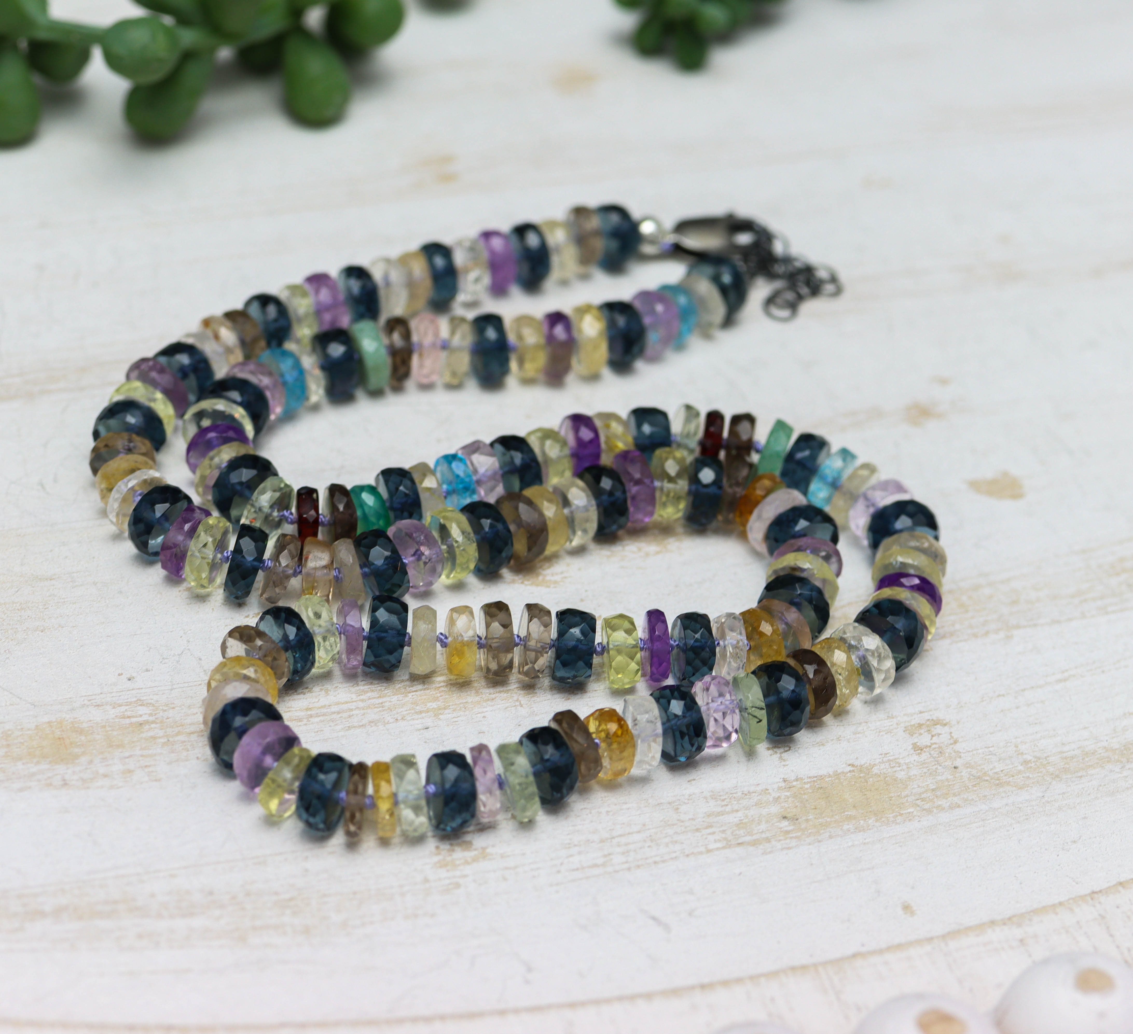 Multi Gemstone Hand Knotted Bead Necklace Sterling Silver