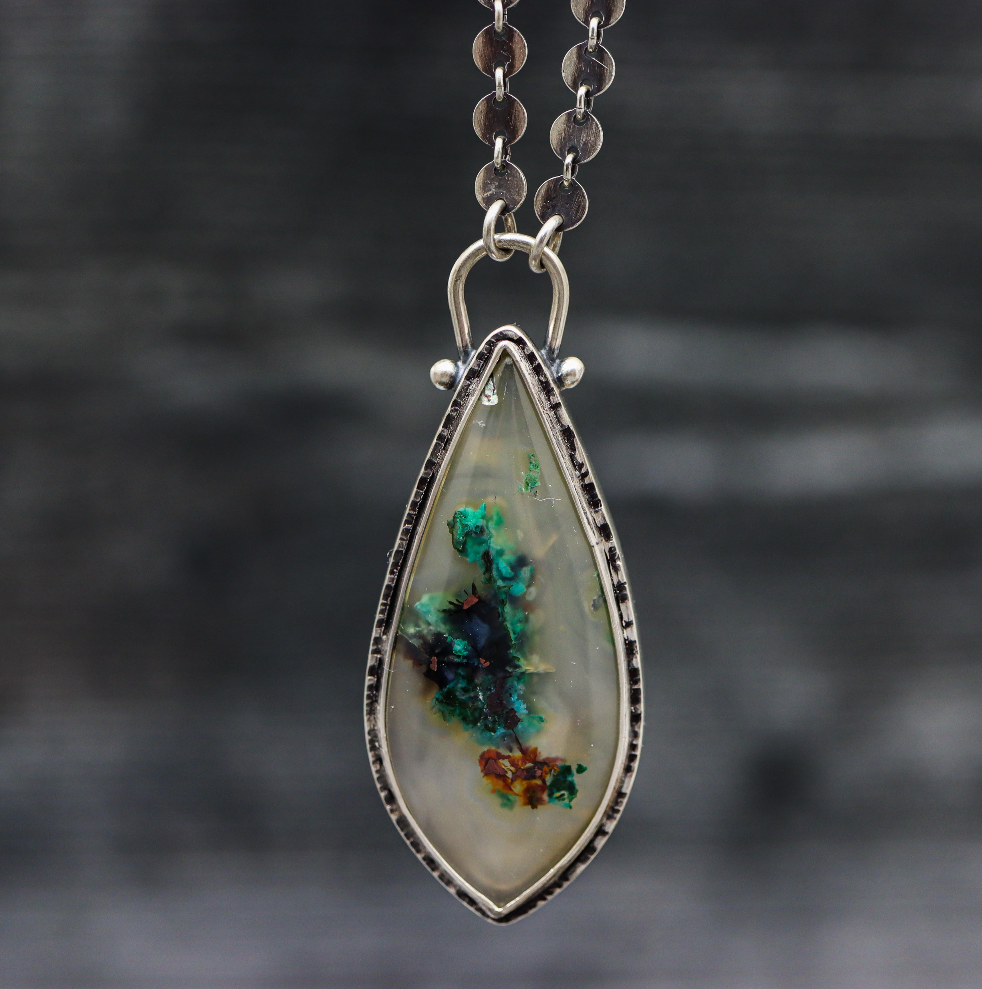 Confetti Chrysocolla Agate Pendant Sterling Silver One Of a Kind Gemstone Necklace