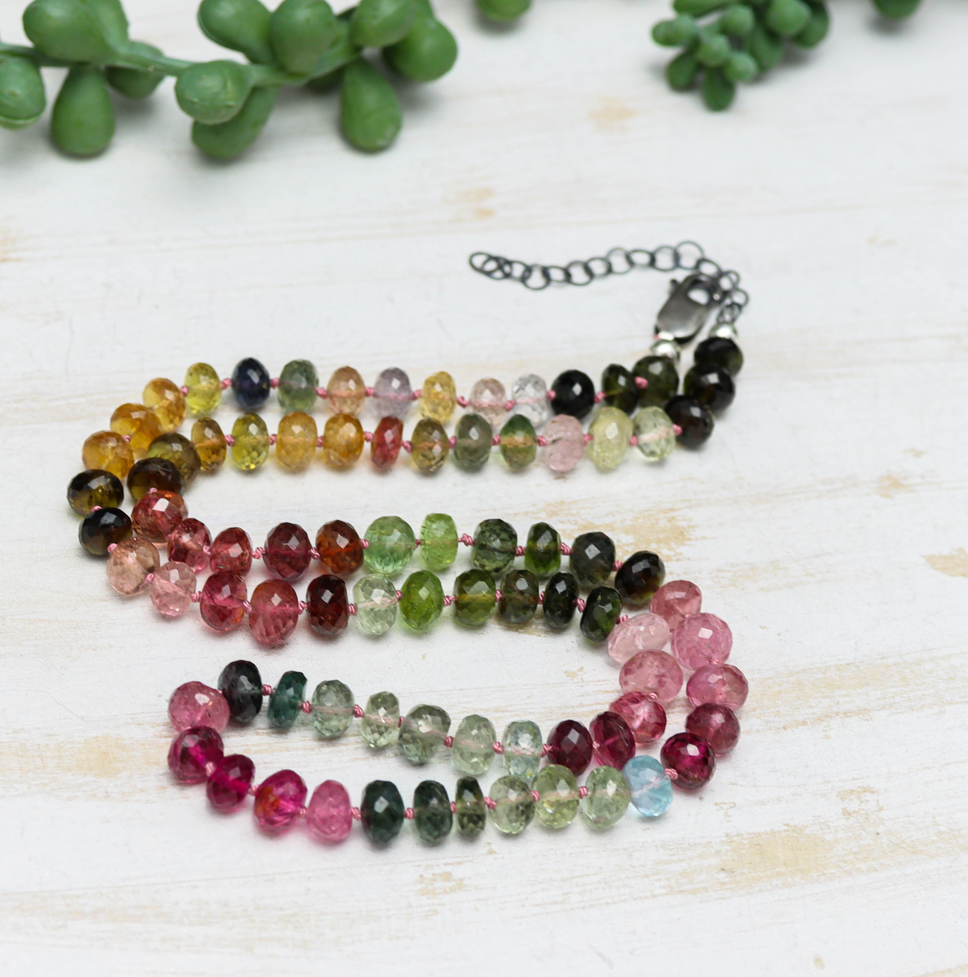 Stunning Multi Colored Tourmaline Hand Knotted Bead Necklace Sterling Silver #2