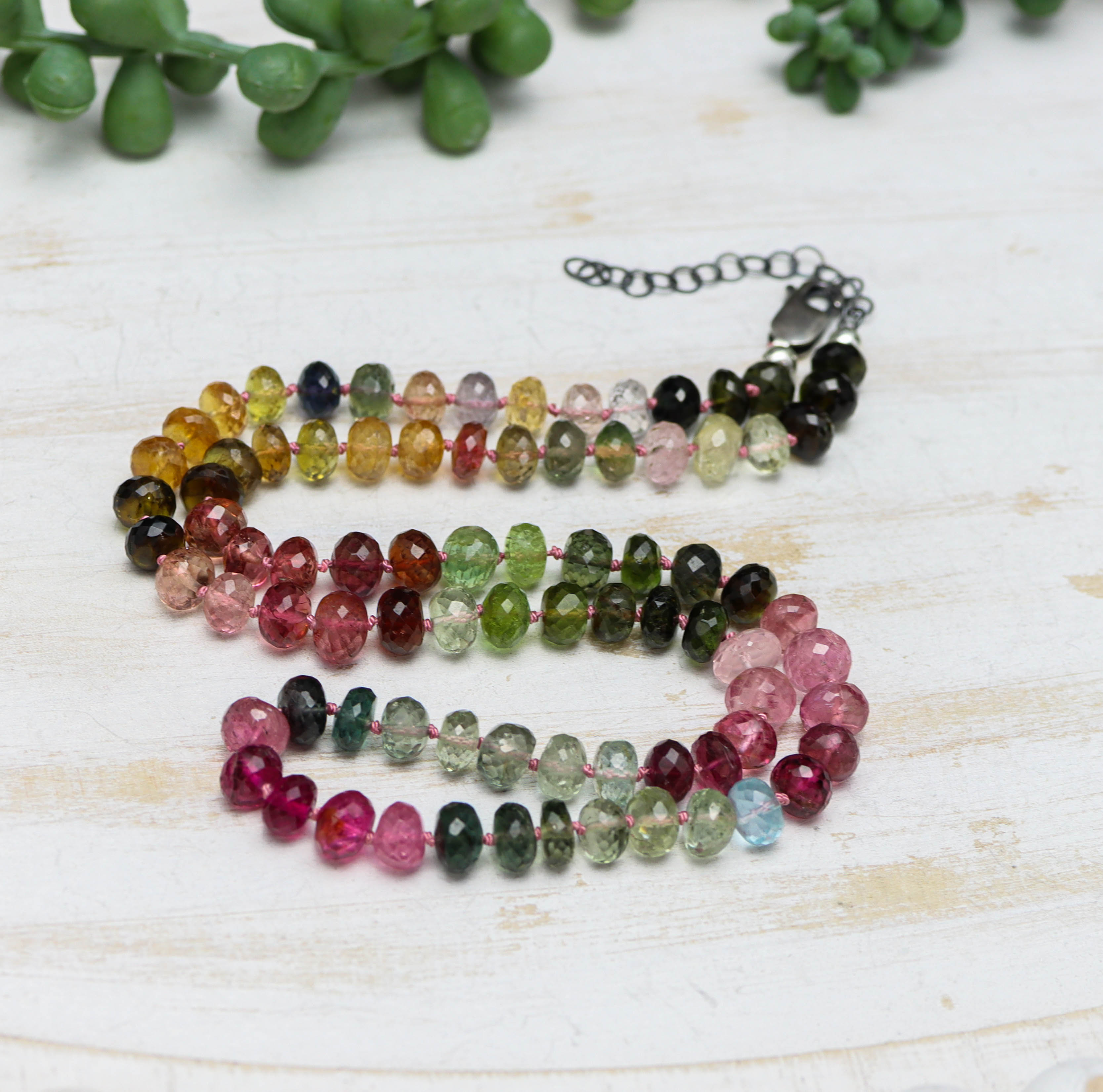 Stunning Multi Colored Tourmaline Hand Knotted Bead Necklace Sterling Silver #2