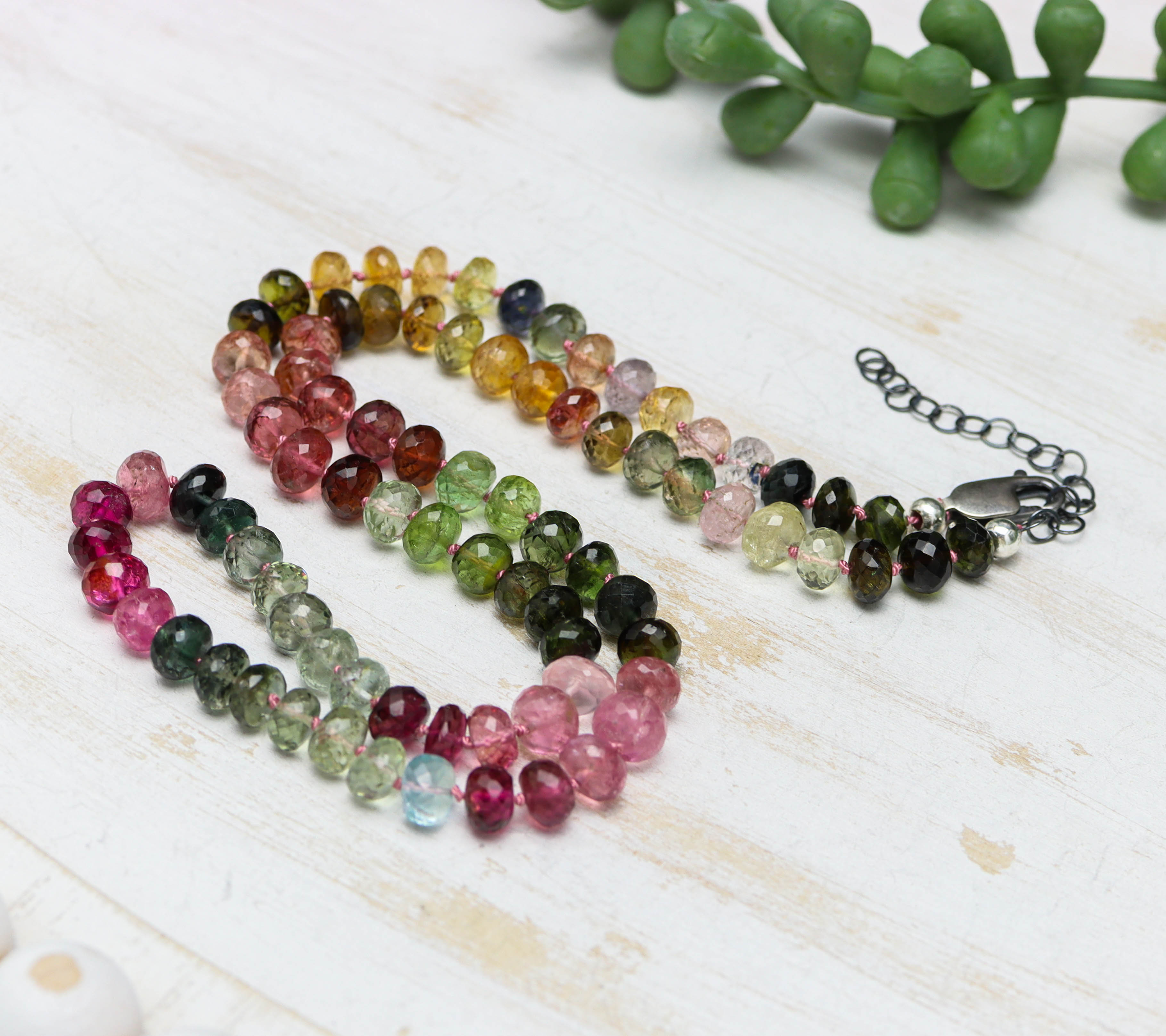 Stunning Multi Colored Tourmaline Hand Knotted Bead Necklace Sterling Silver #2