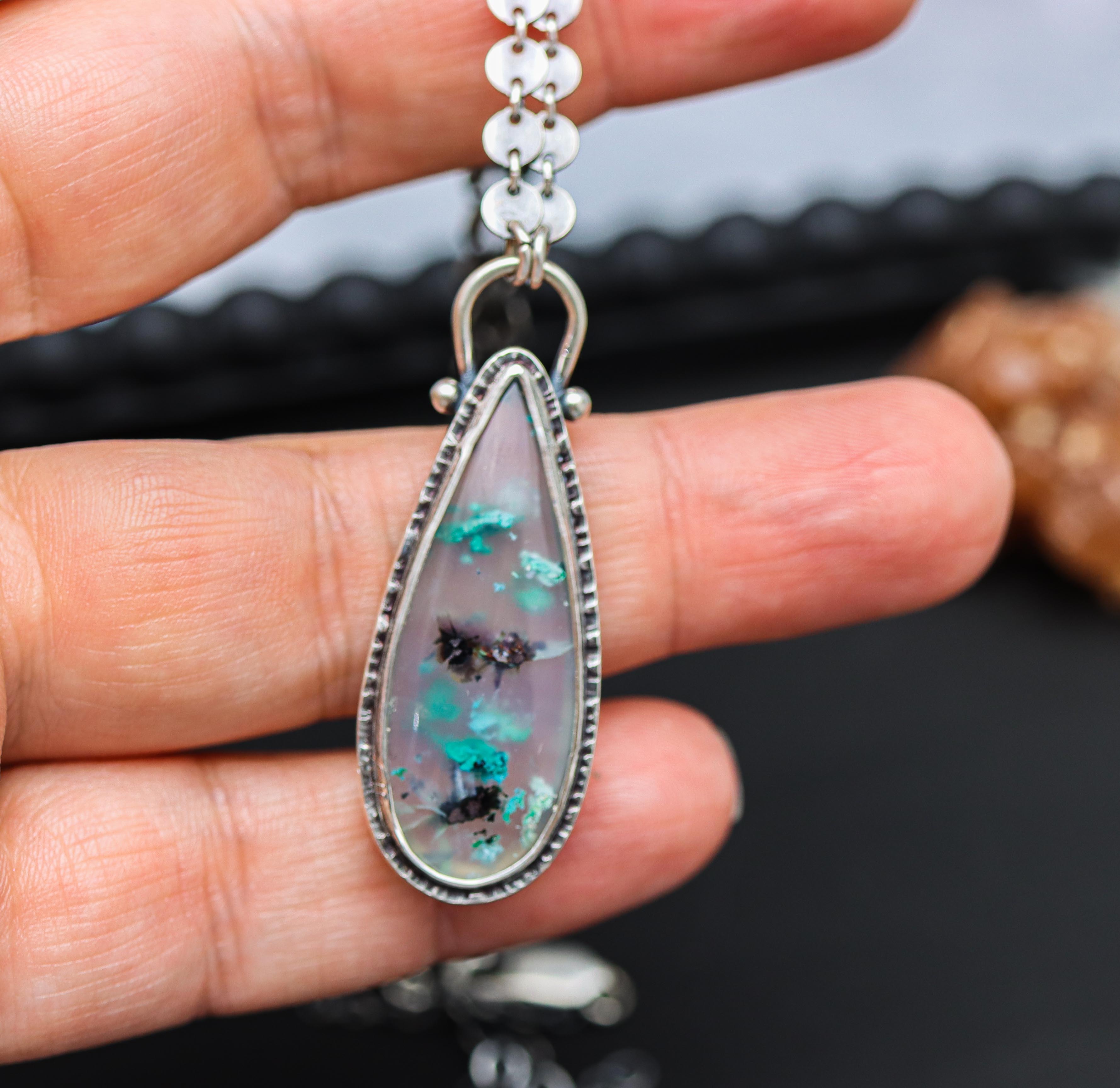 Confetti Chrysocolla Agate Pendant Sterling Silver One Of a Kind Gemstone Necklace