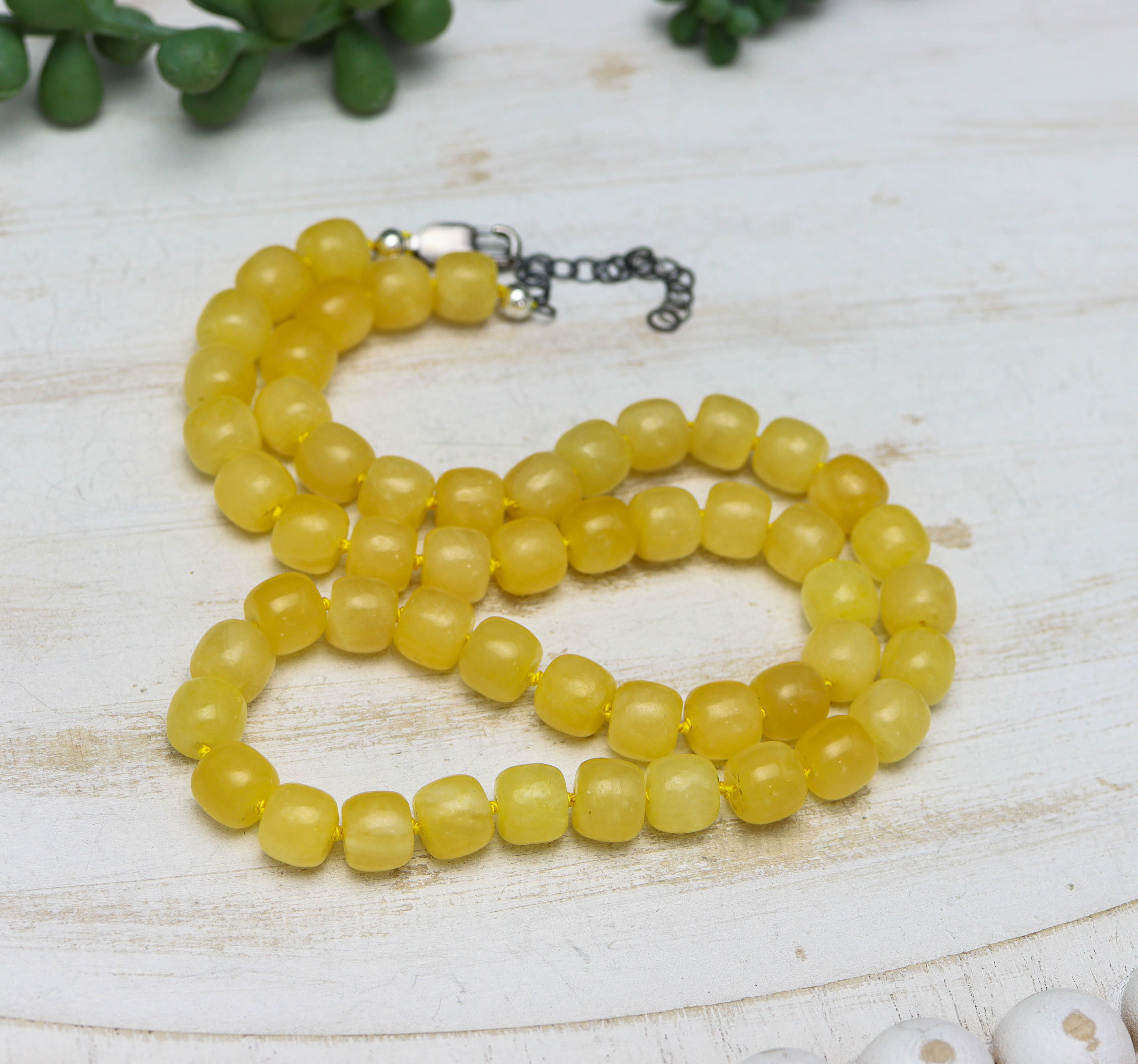 Honey Calcite Hand Knotted Bead Necklace Sterling Silver