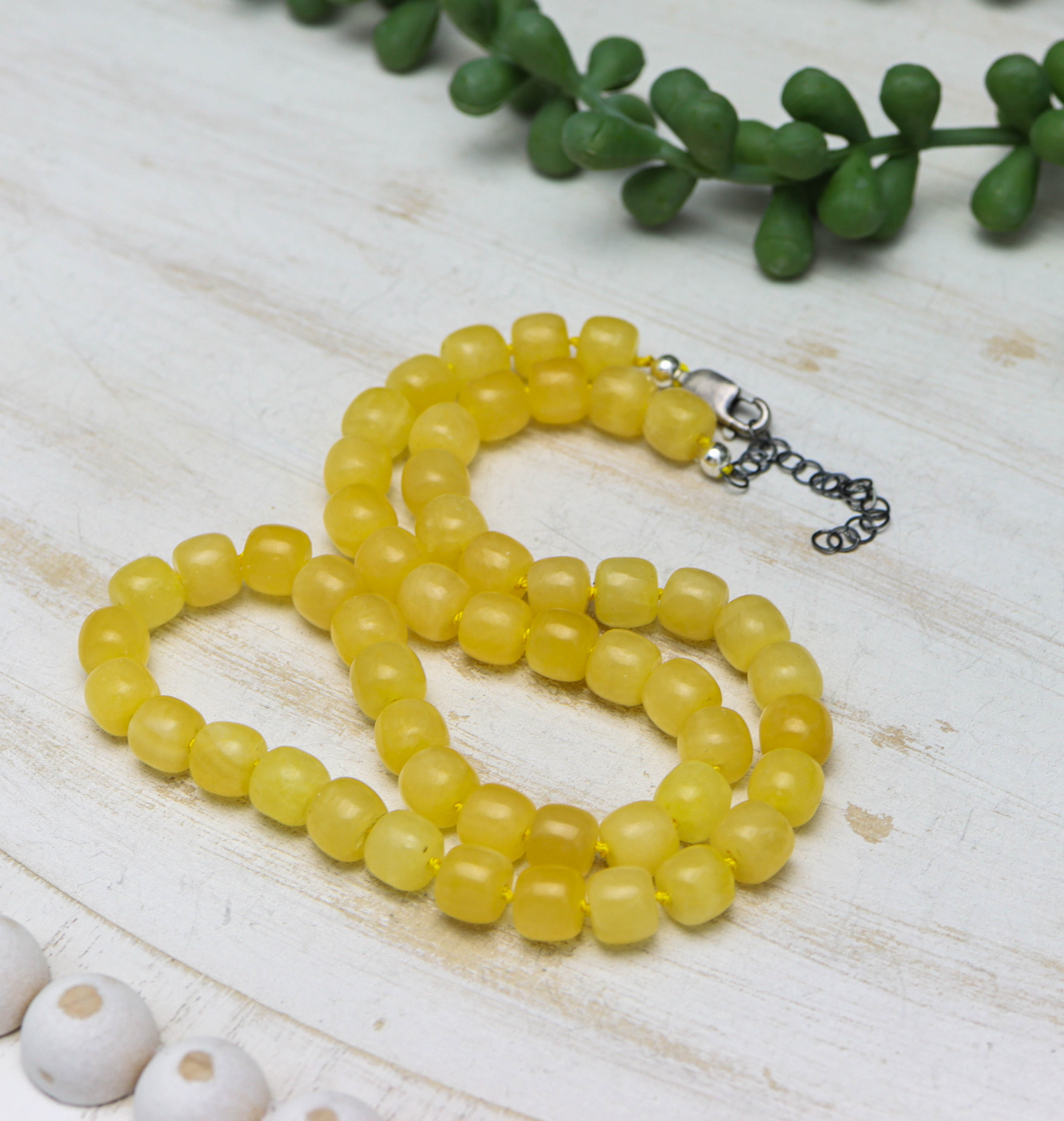 Honey Calcite Hand Knotted Bead Necklace Sterling Silver