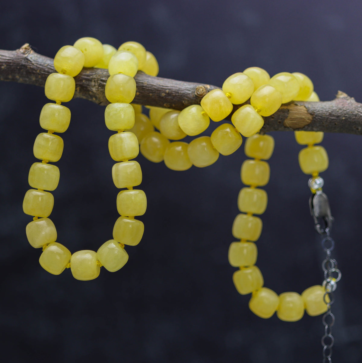 Honey Calcite Hand Knotted Bead Necklace Sterling Silver