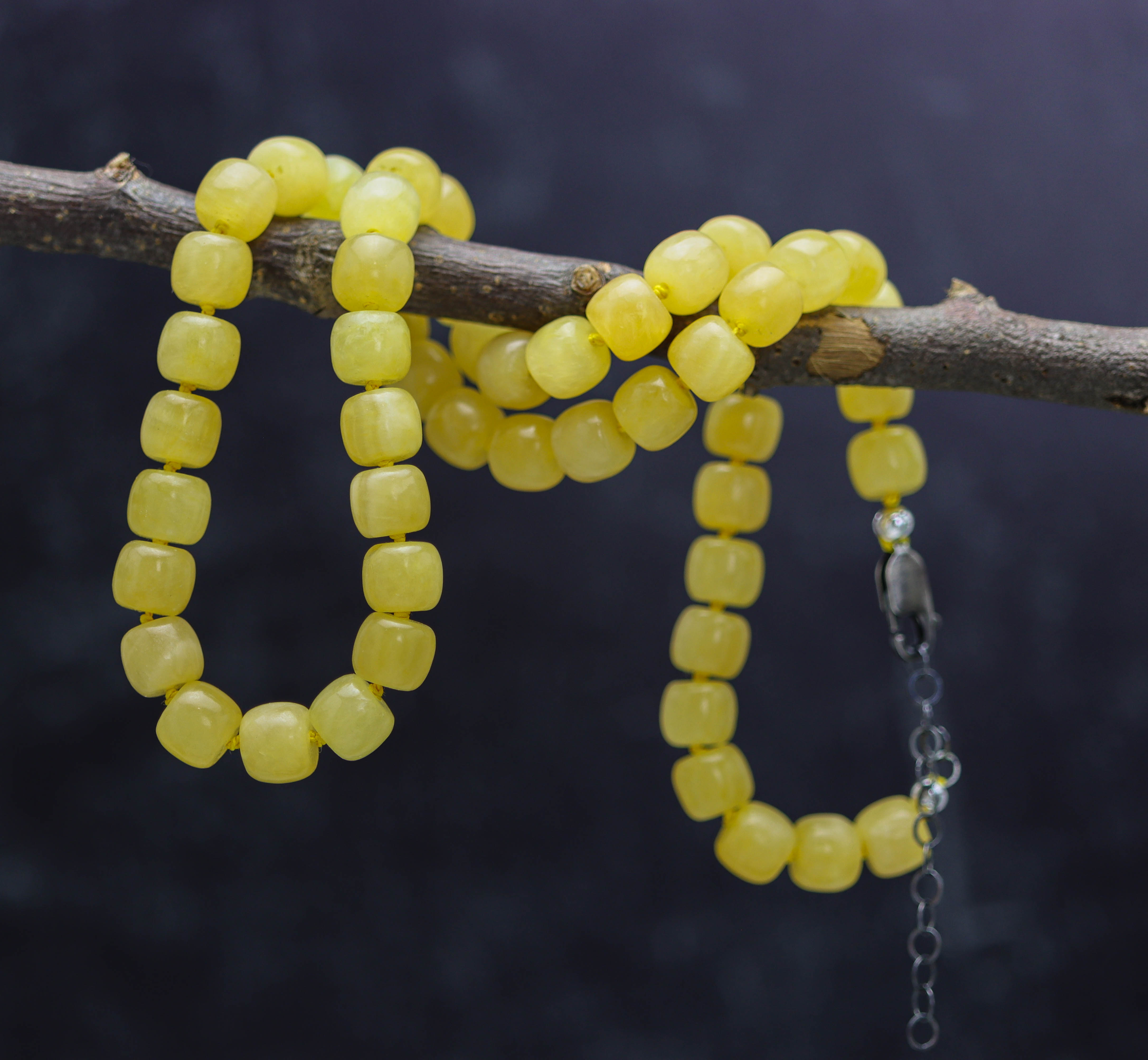 Honey Calcite Hand Knotted Bead Necklace Sterling Silver