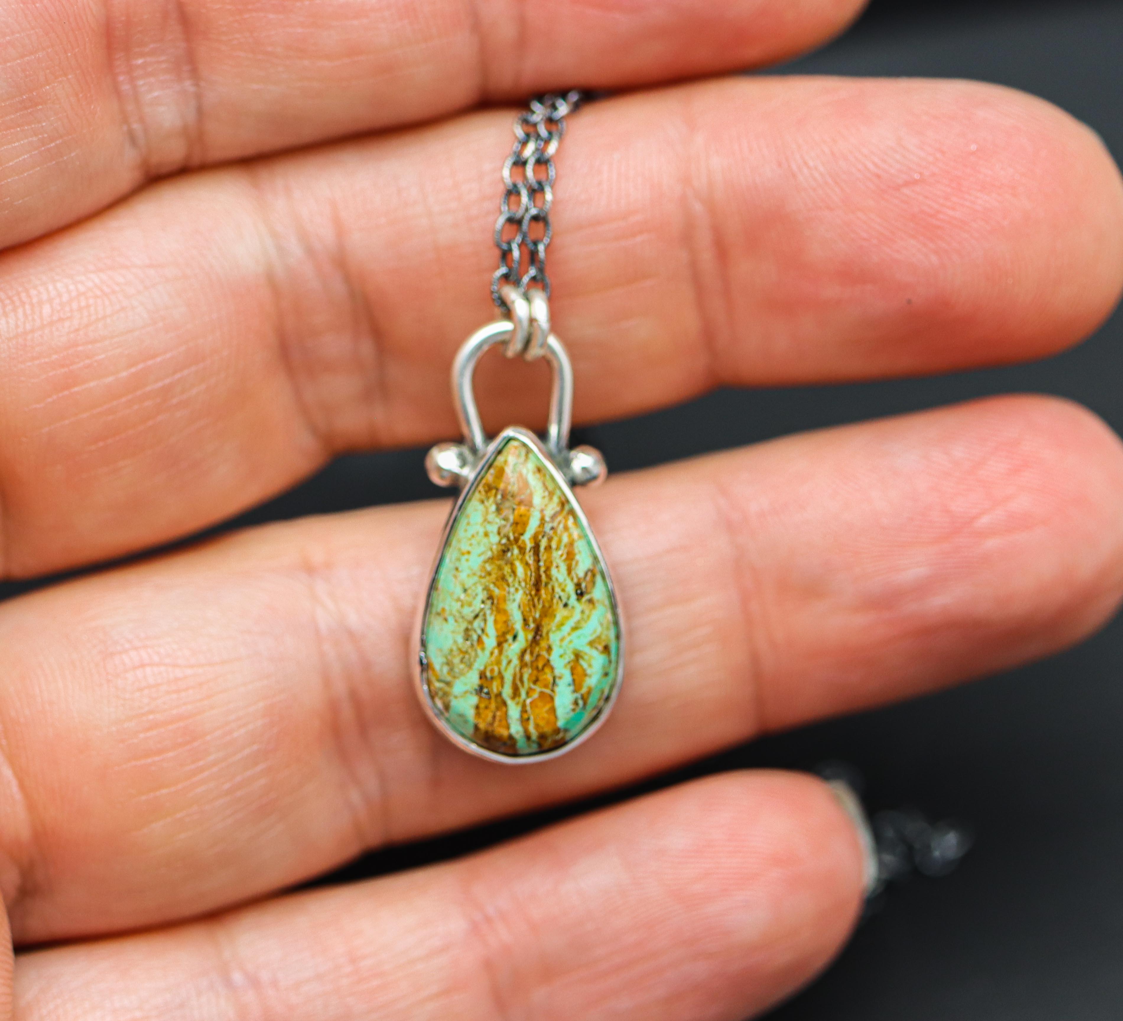Kingman Turquoise Pendant Necklace Sterling Silver
