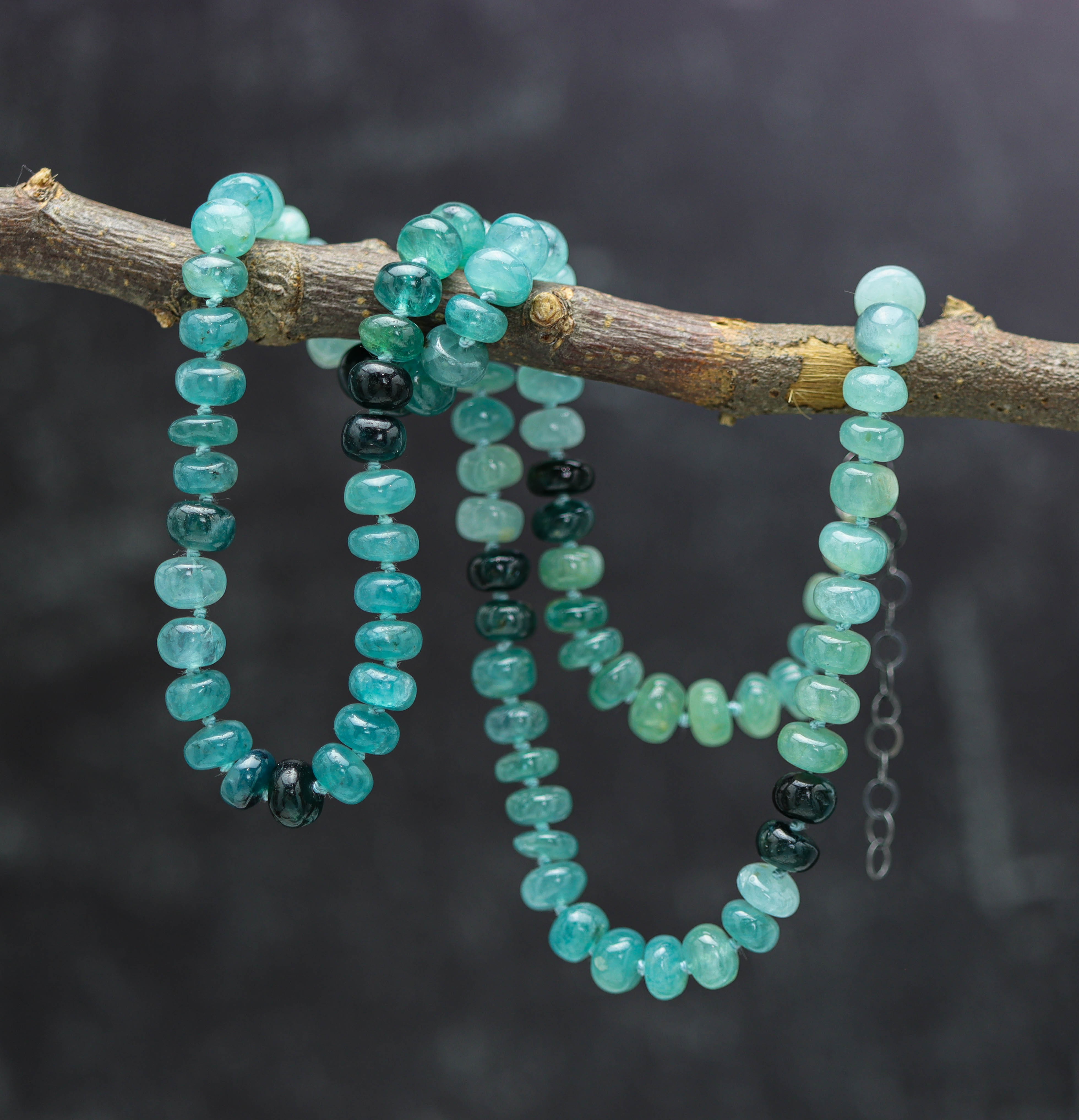 Rare Teal Blue Grandidierite Hand Knotted Bead Necklace Sterling Silver