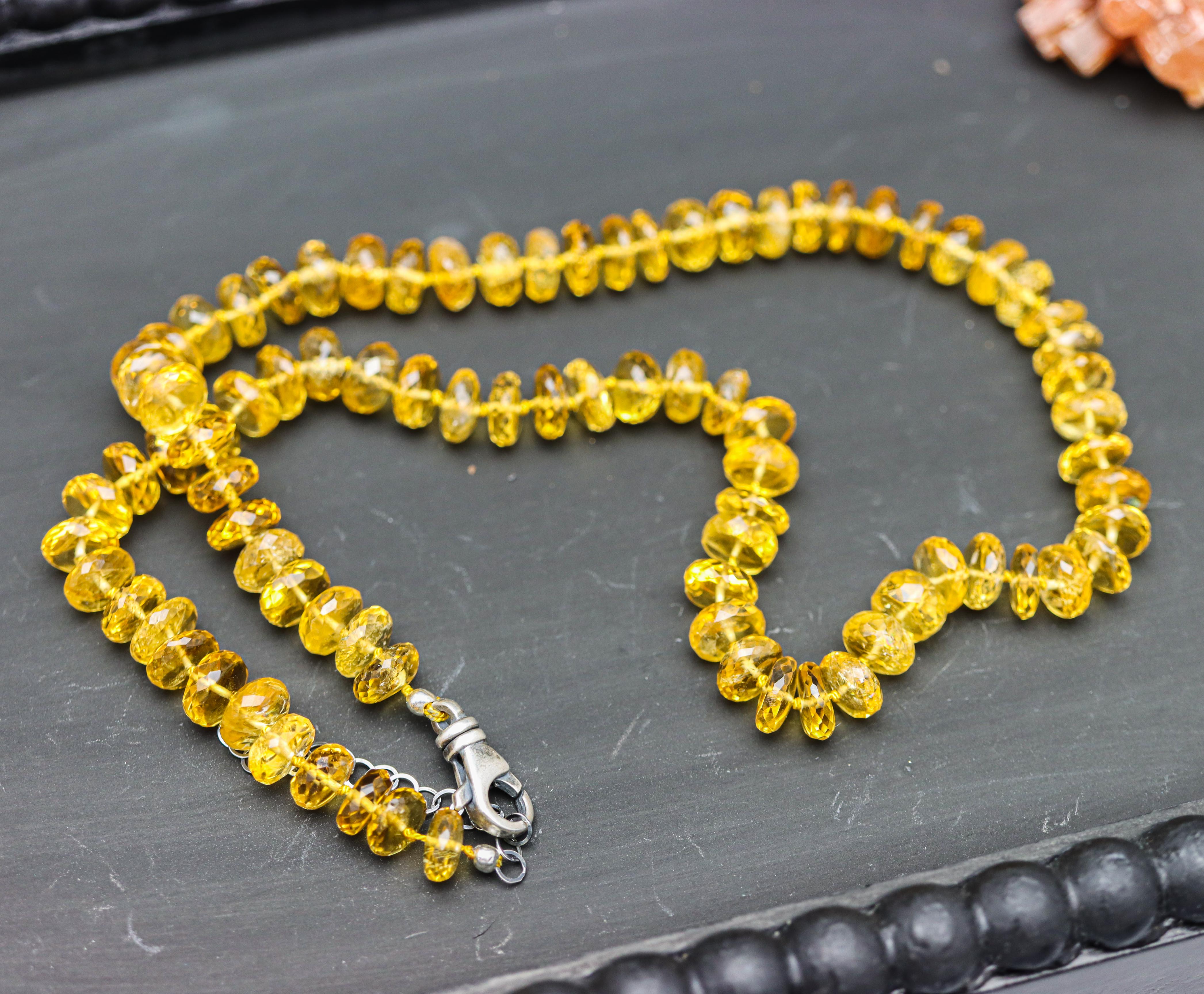 Stunning Yellow Citrine Hand Knotted Bead Necklace Sterling Silver