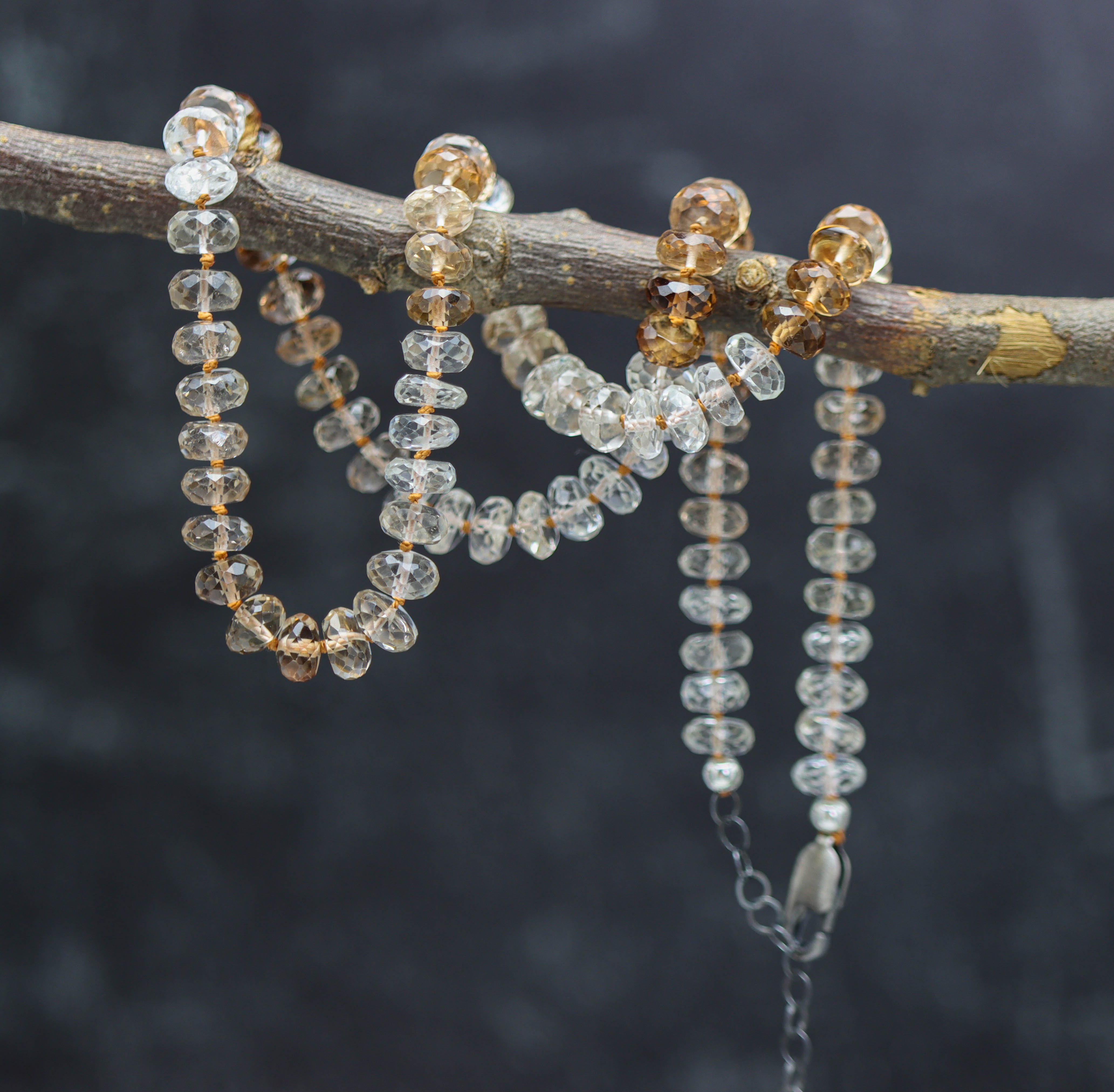 Imperial Topaz Hand Knotted Bead Necklace Sterling Silver