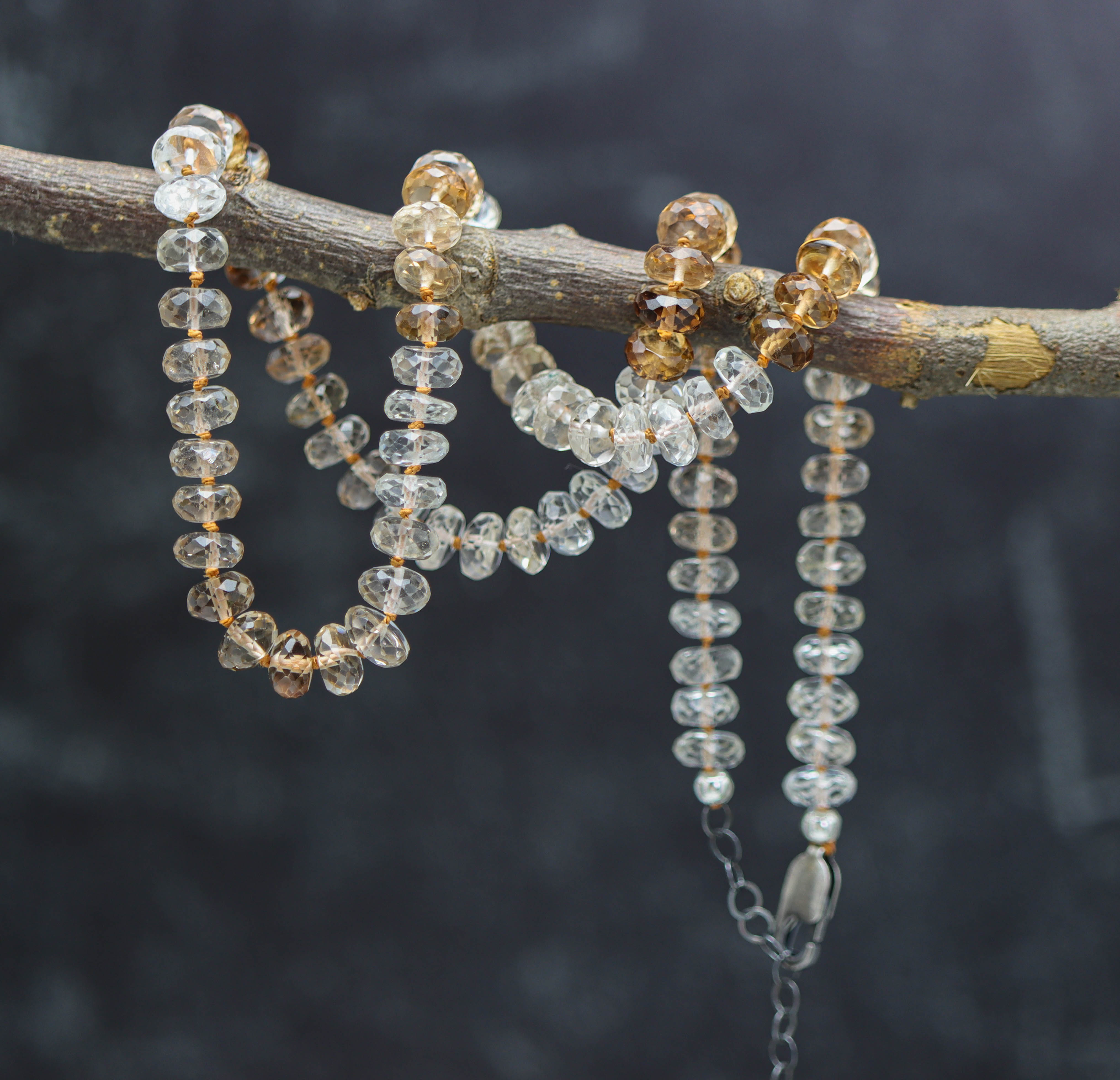 Imperial Topaz Hand Knotted Bead Necklace Sterling Silver