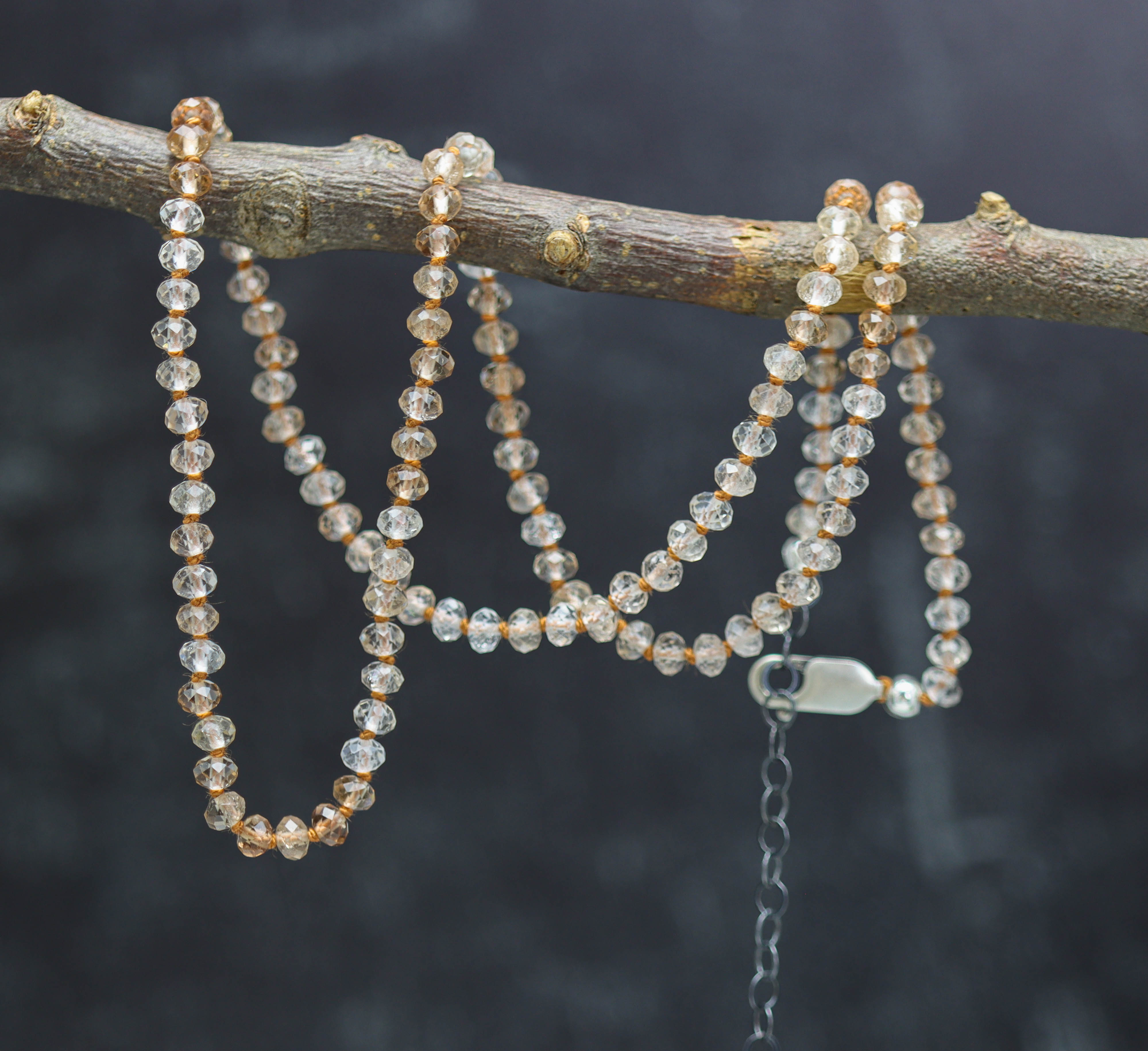 Imperial Topaz Hand Knotted Bead Necklace Sterling Silver