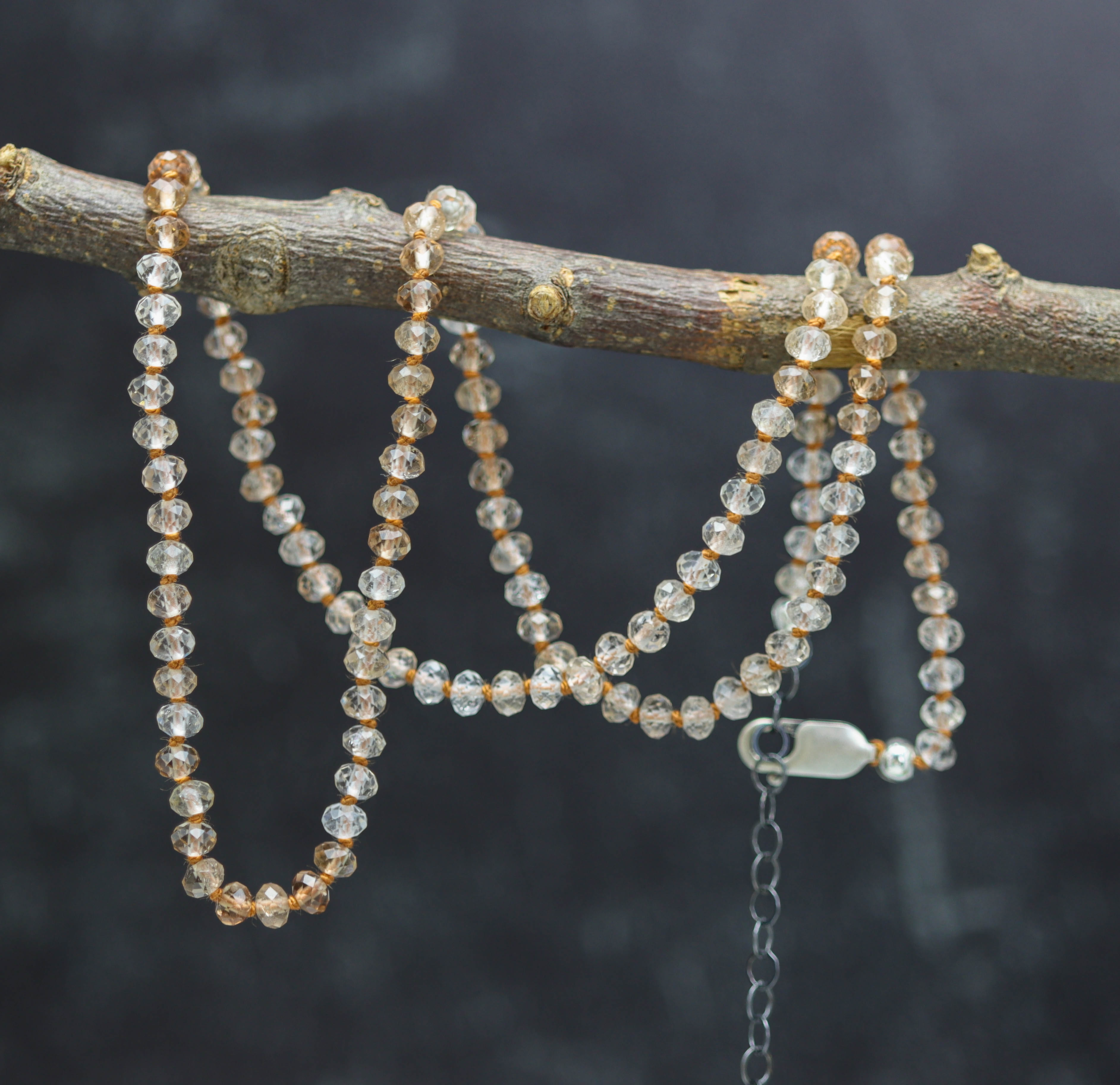 Imperial Topaz Hand Knotted Bead Necklace Sterling Silver