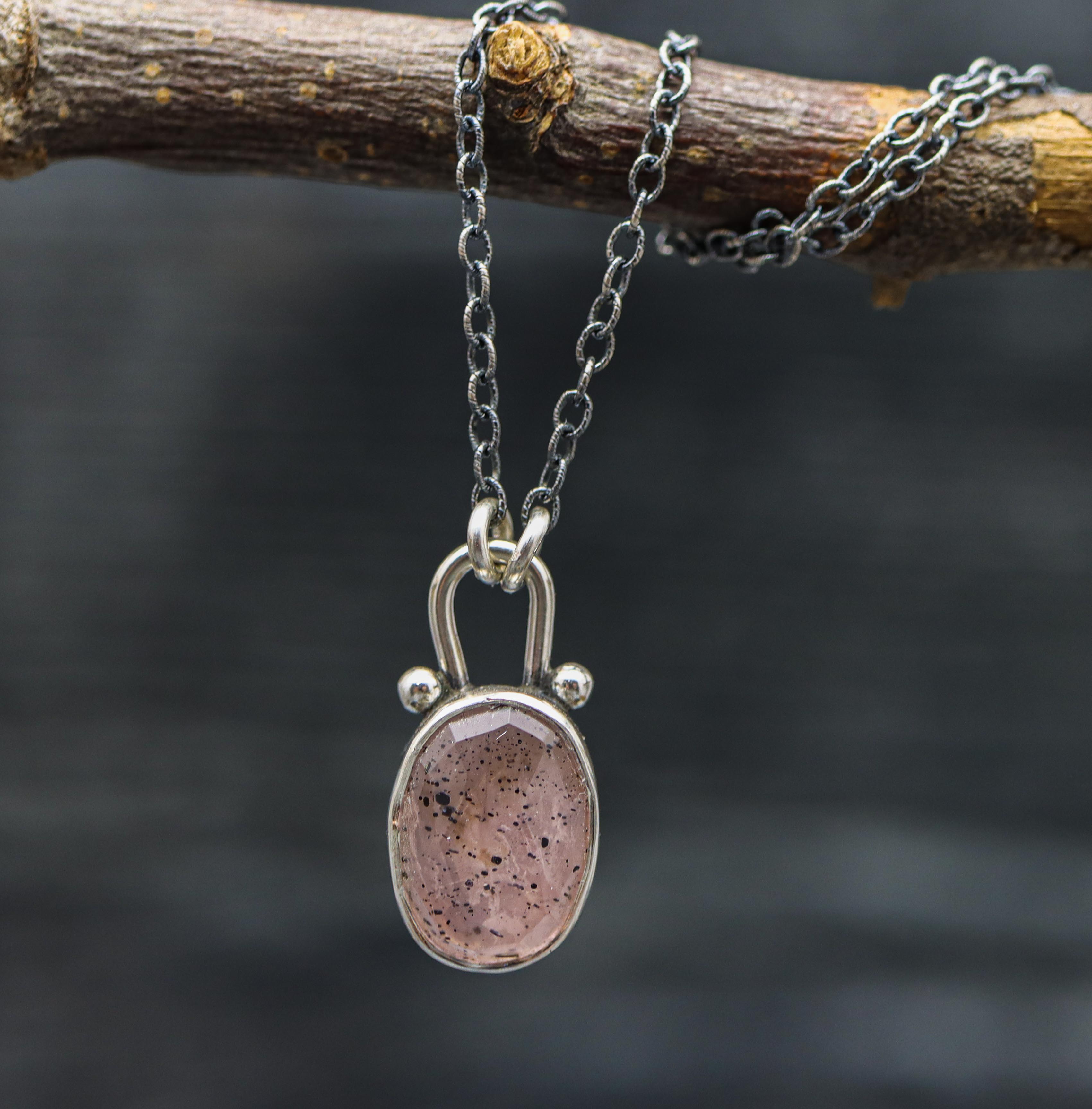 Rose Quartz with Inclusions Pendant Necklace Sterling Silver