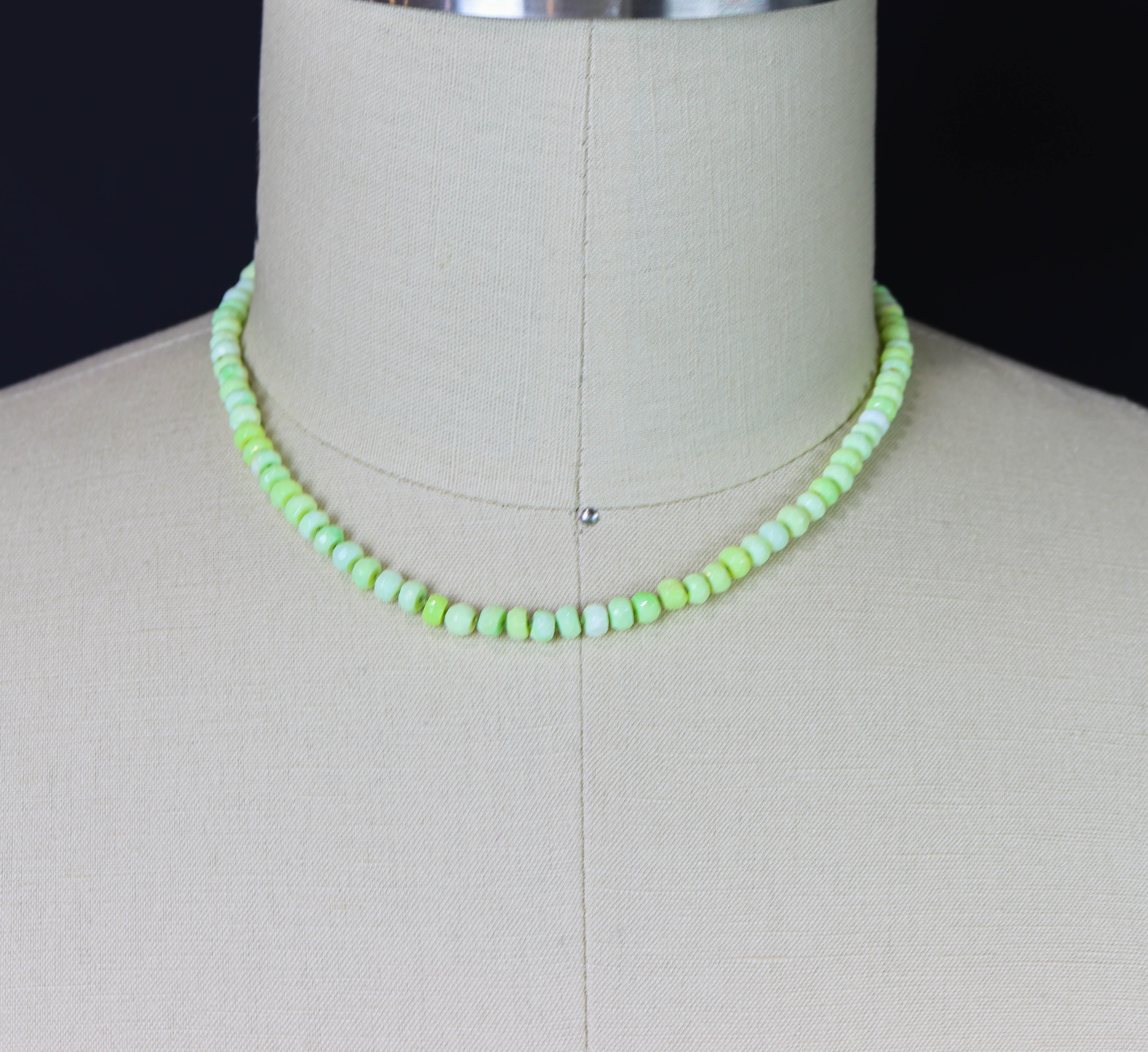 Lime Green Opal Hand Knotted Bead Necklace Sterling Silver