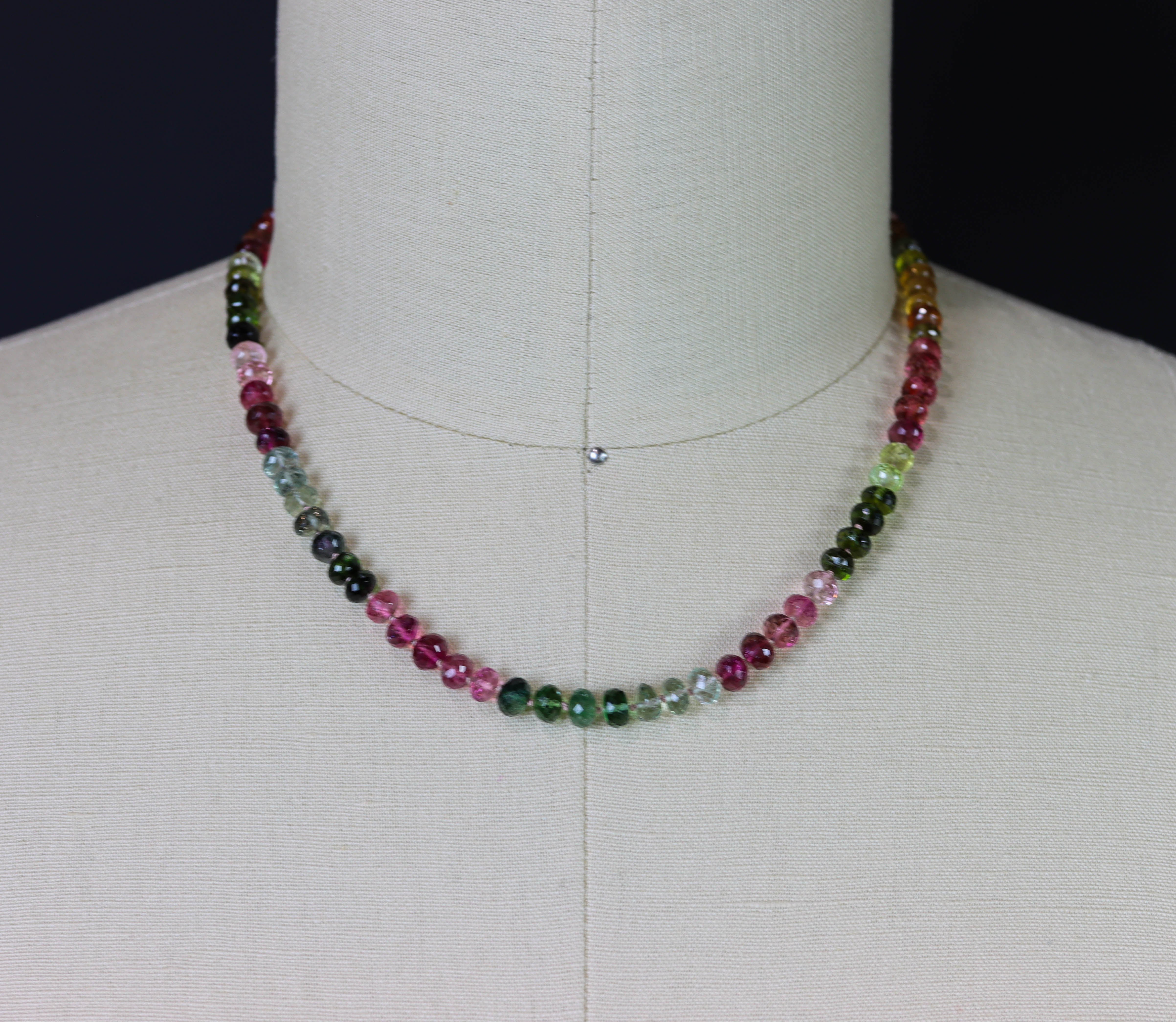 Stunning Multi Colored Tourmaline Hand Knotted Bead Necklace Sterling Silver #1