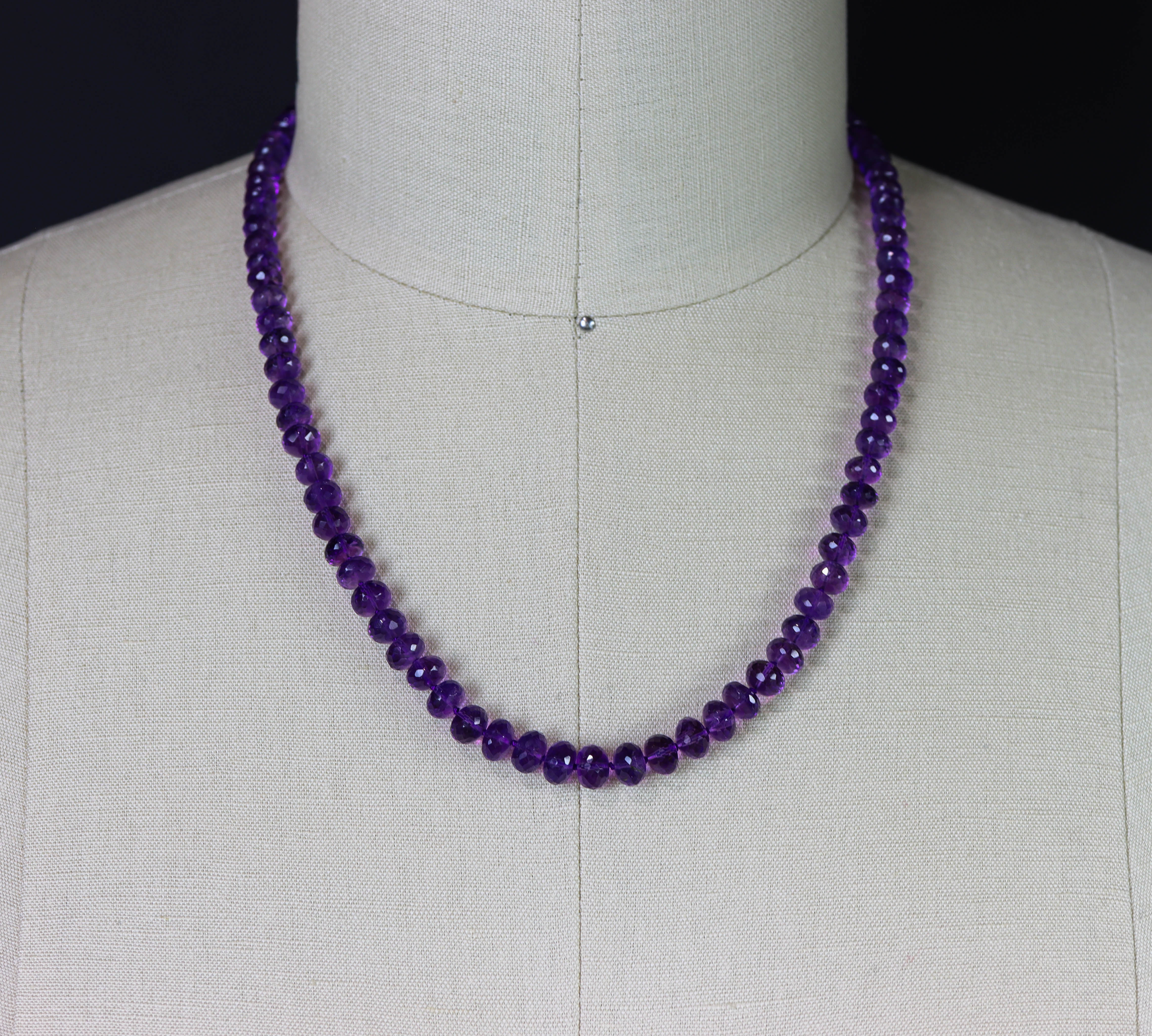 Amethyst Hand Knotted Bead Necklace Sterling Silver