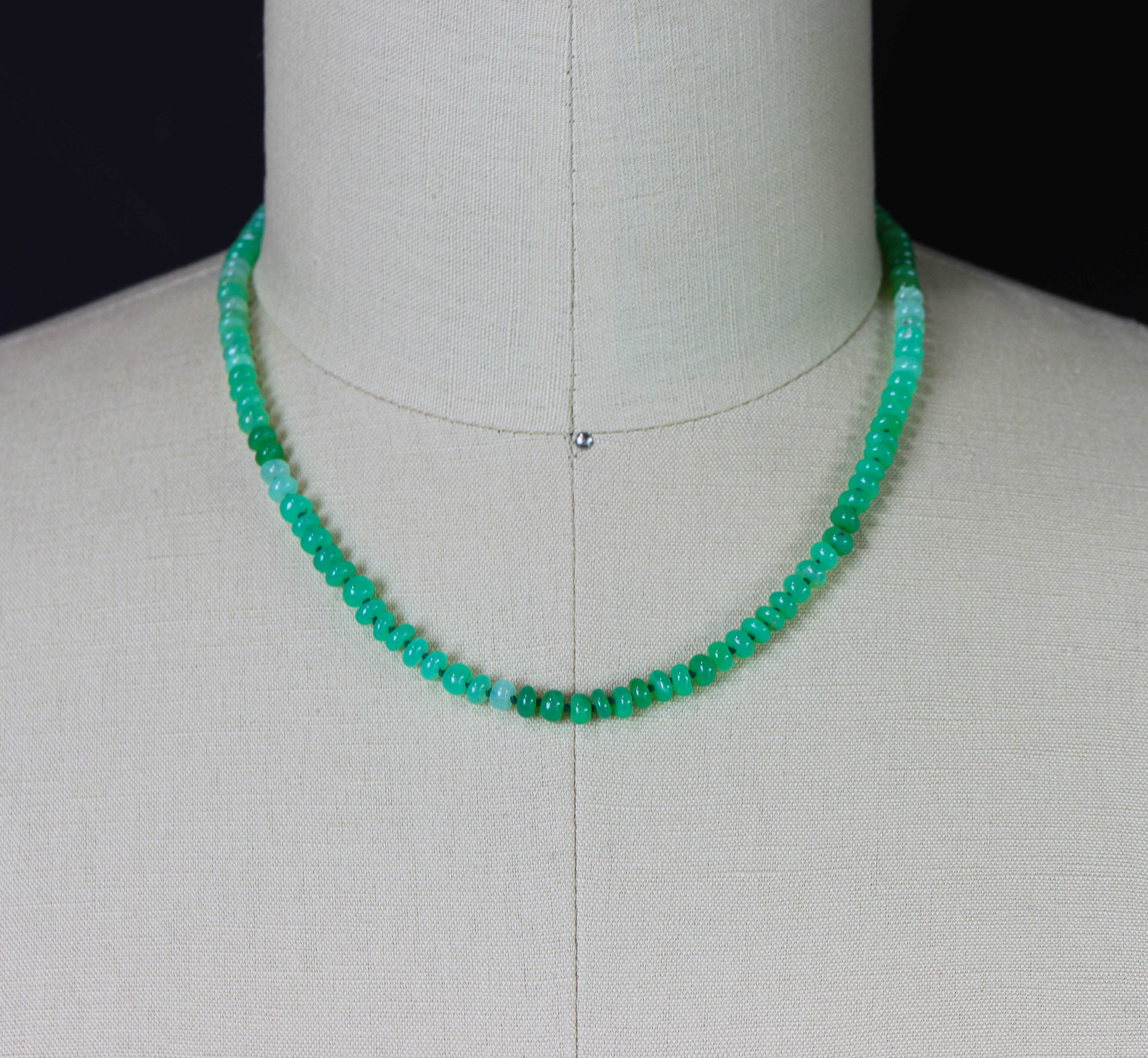Chrysoprase Hand Knotted Bead Necklace Sterling Silver