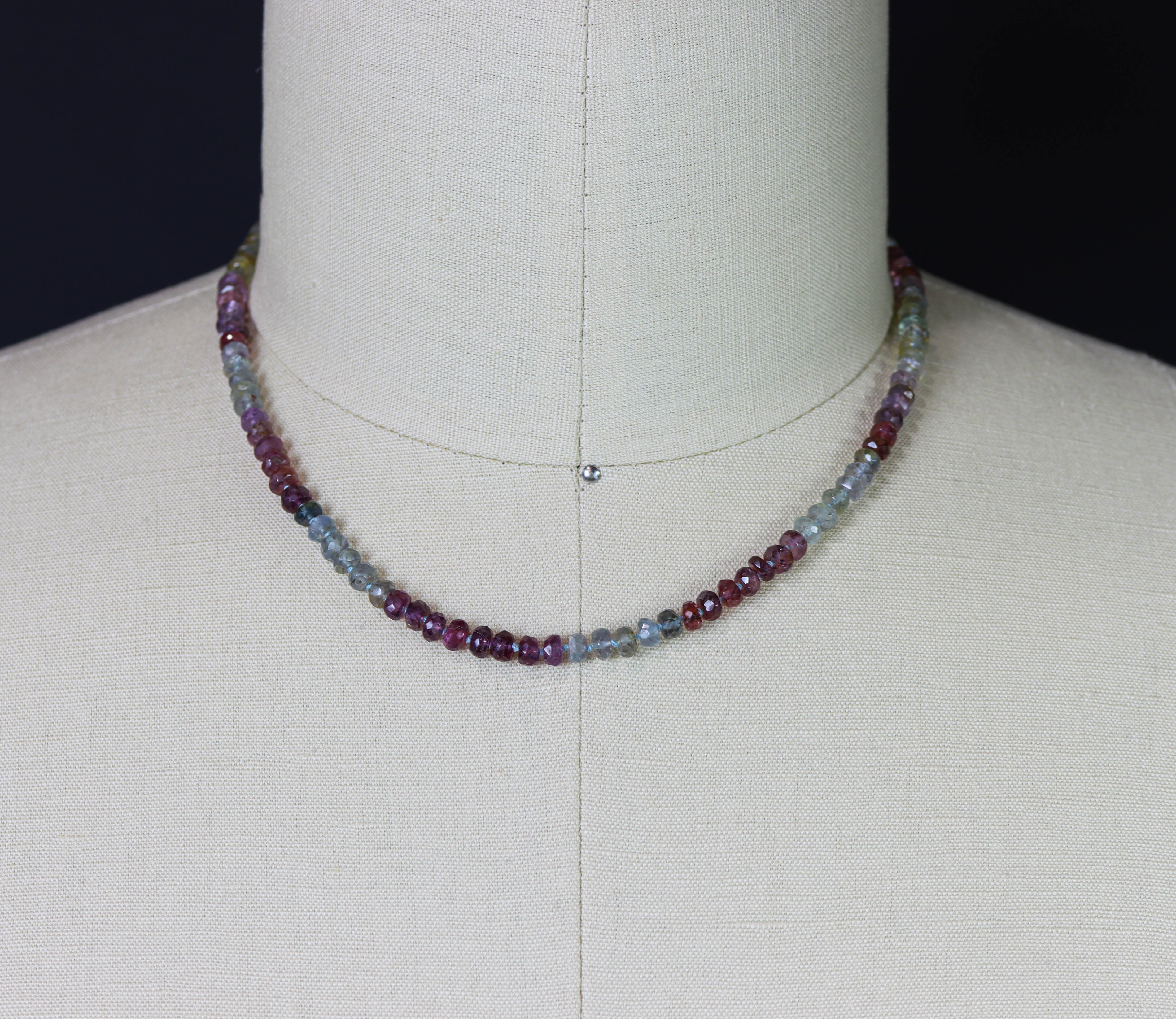 Multi Colored Sapphire Hand Knotted Bead Necklace Sterling Silver 18 inch