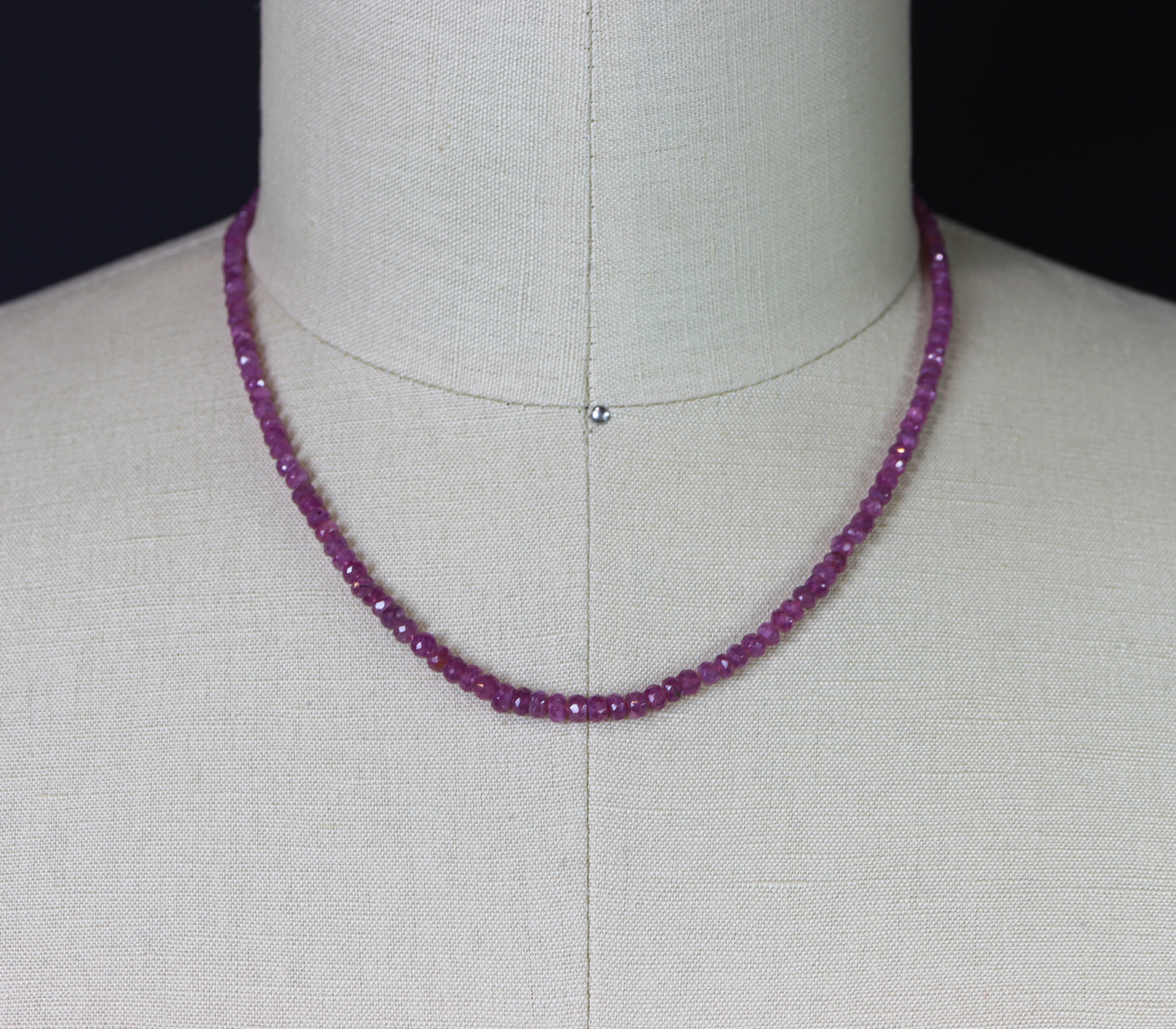 Pink Ruby Hand Knotted Bead Necklace Sterling Silver