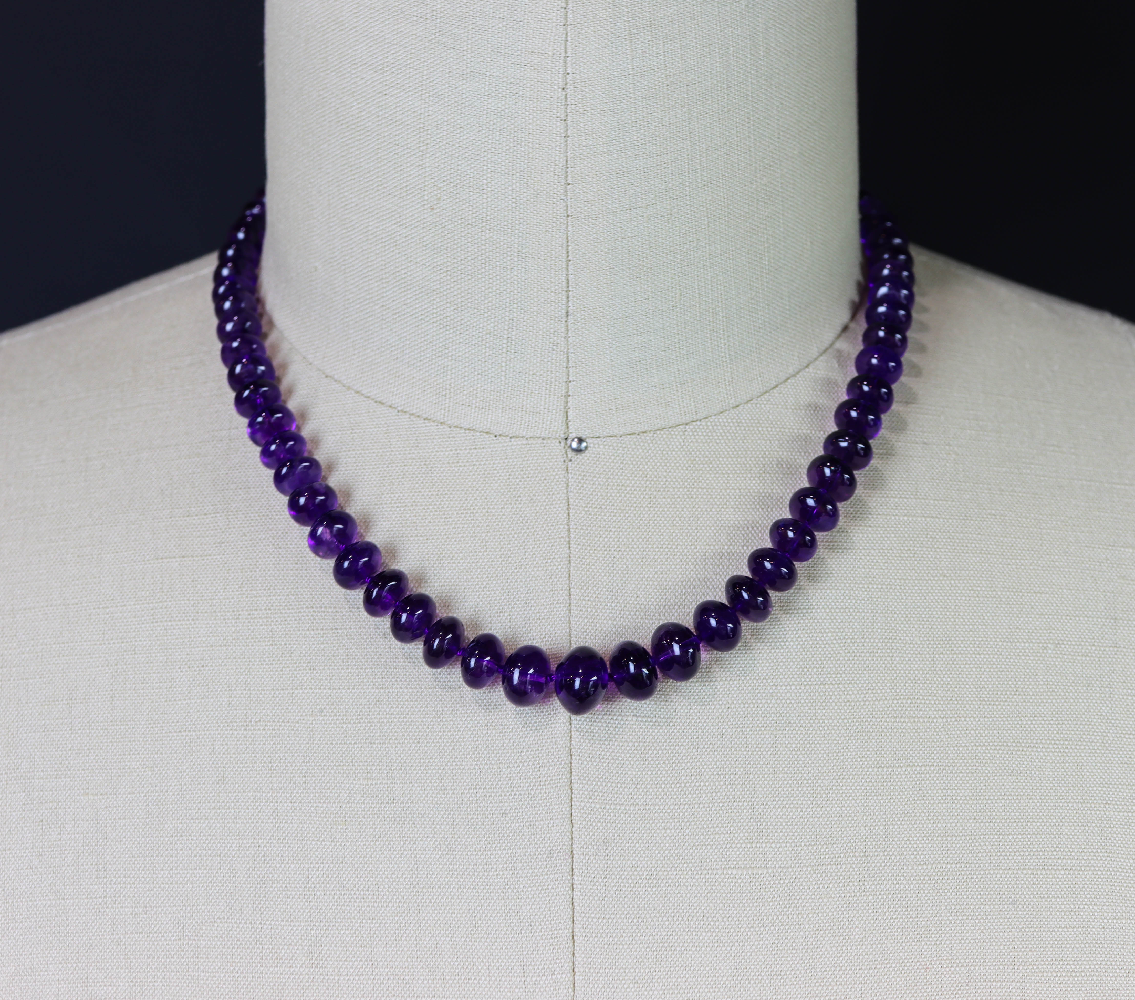 Amethyst Hand Knotted Bead Necklace Sterling Silver