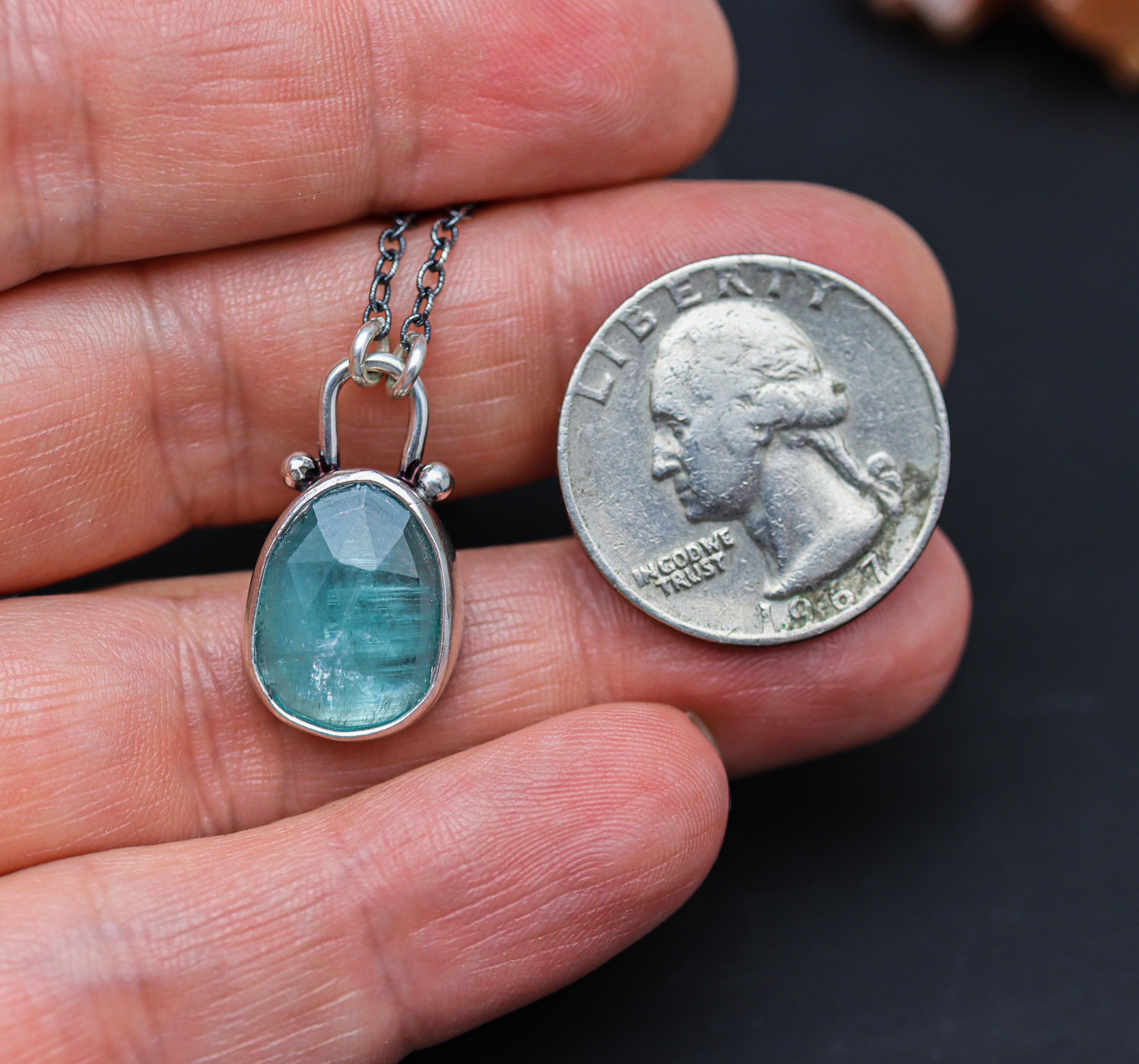 Aqua Blue Green Kyanite Pendant Necklace Sterling Silver
