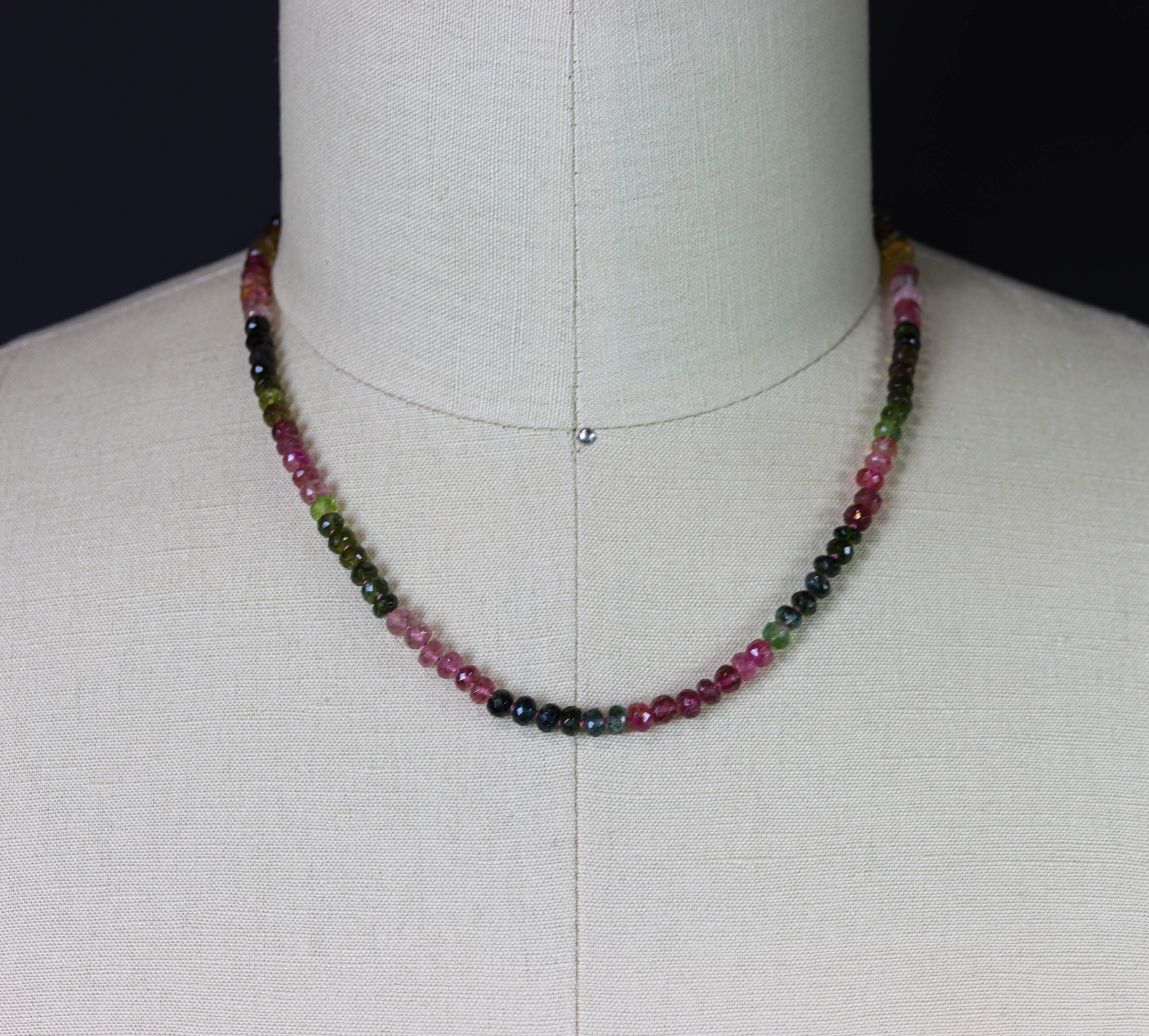 Multi Colored Tourmaline Hand Knotted Bead Necklace Sterling Silver