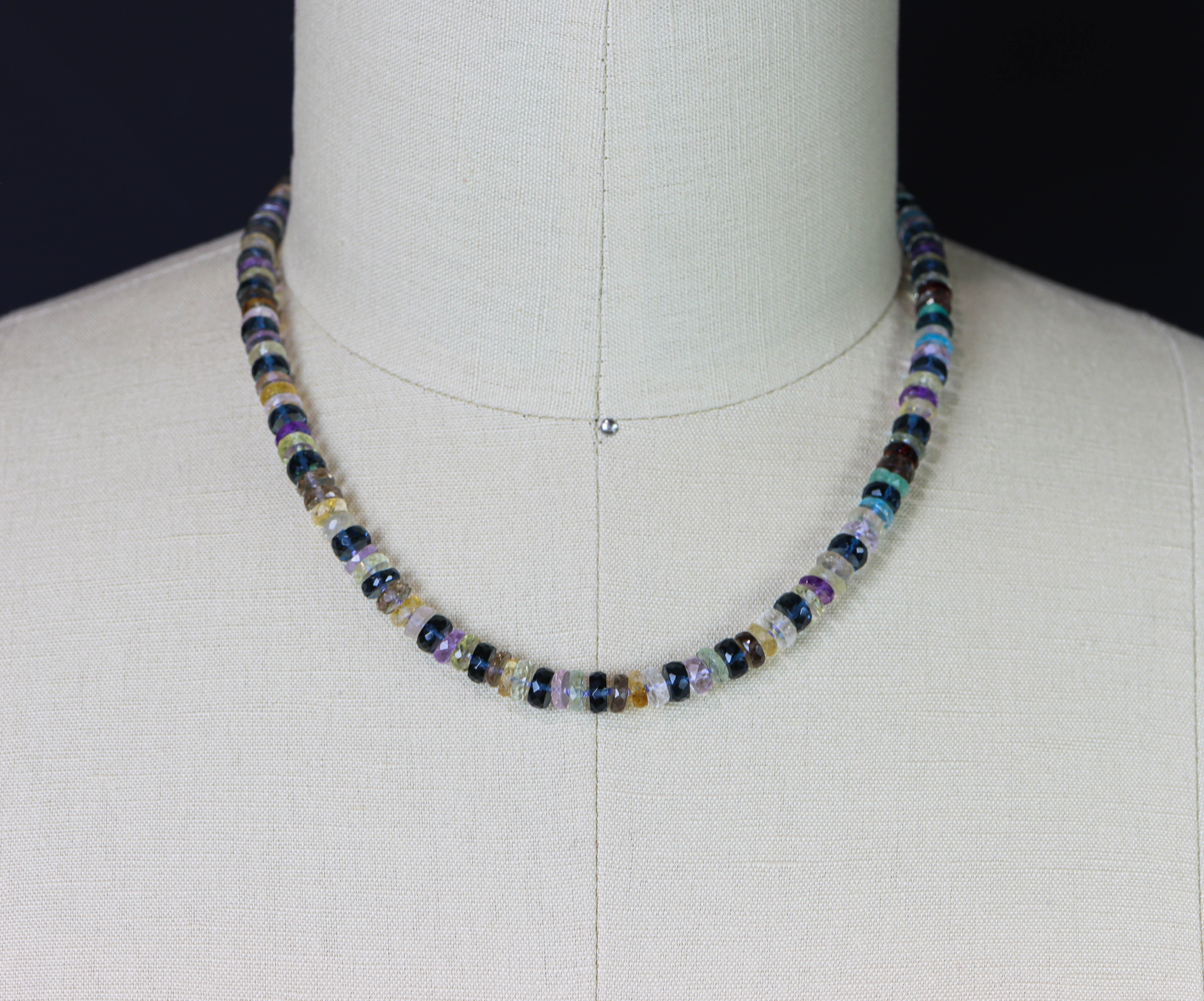 Multi Gemstone Hand Knotted Bead Necklace Sterling Silver