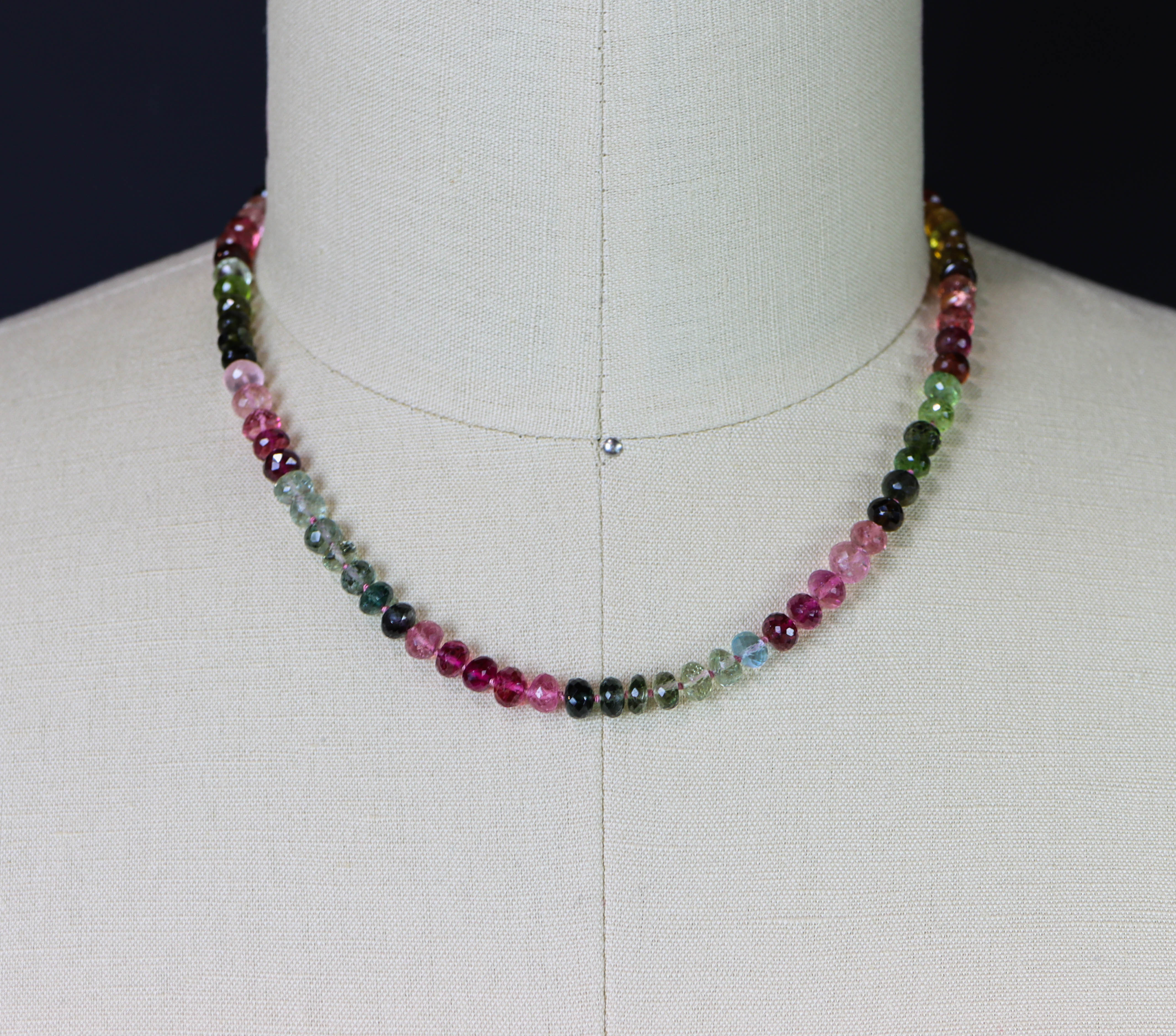 Stunning Multi Colored Tourmaline Hand Knotted Bead Necklace Sterling Silver #2