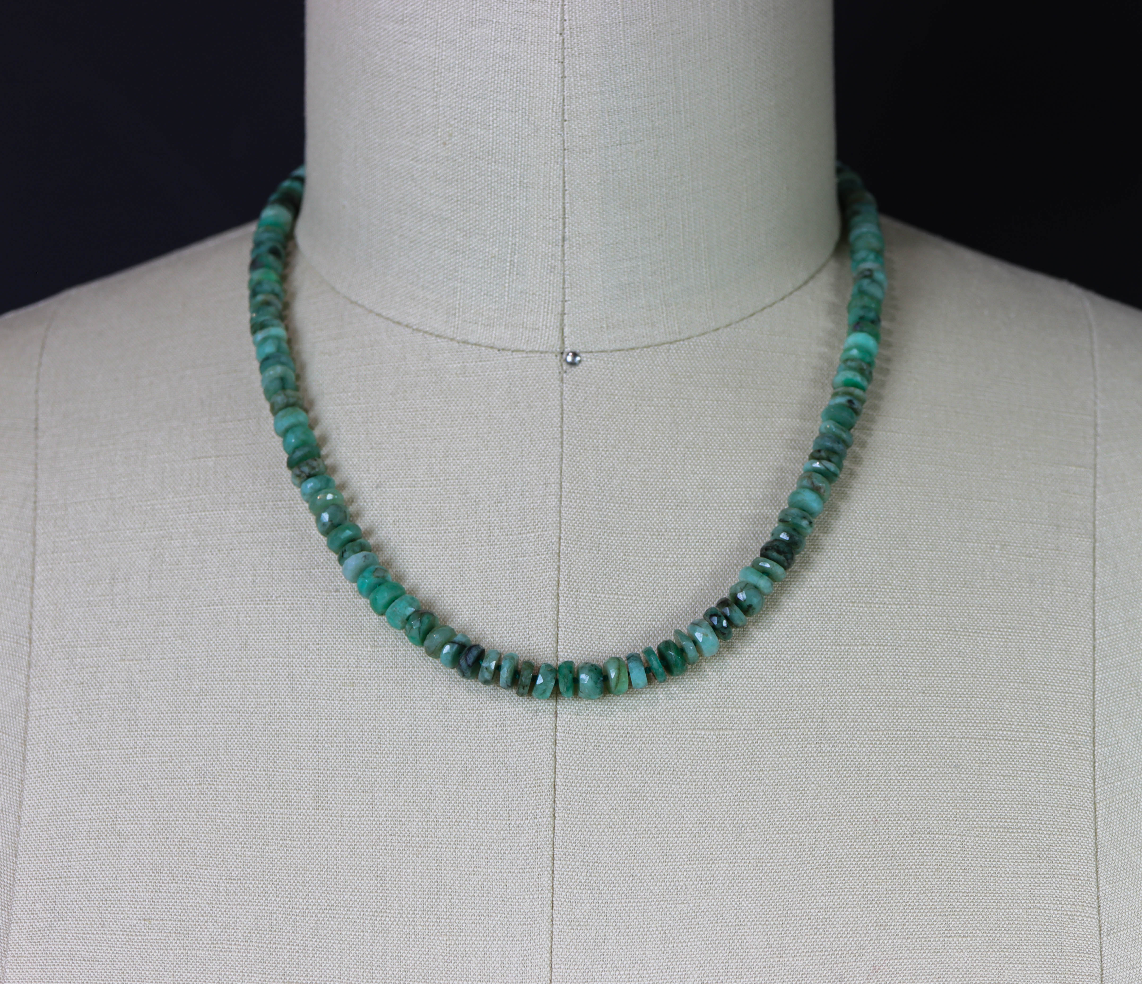 Natural Emerald Hand Knotted Bead Necklace Sterling Silver